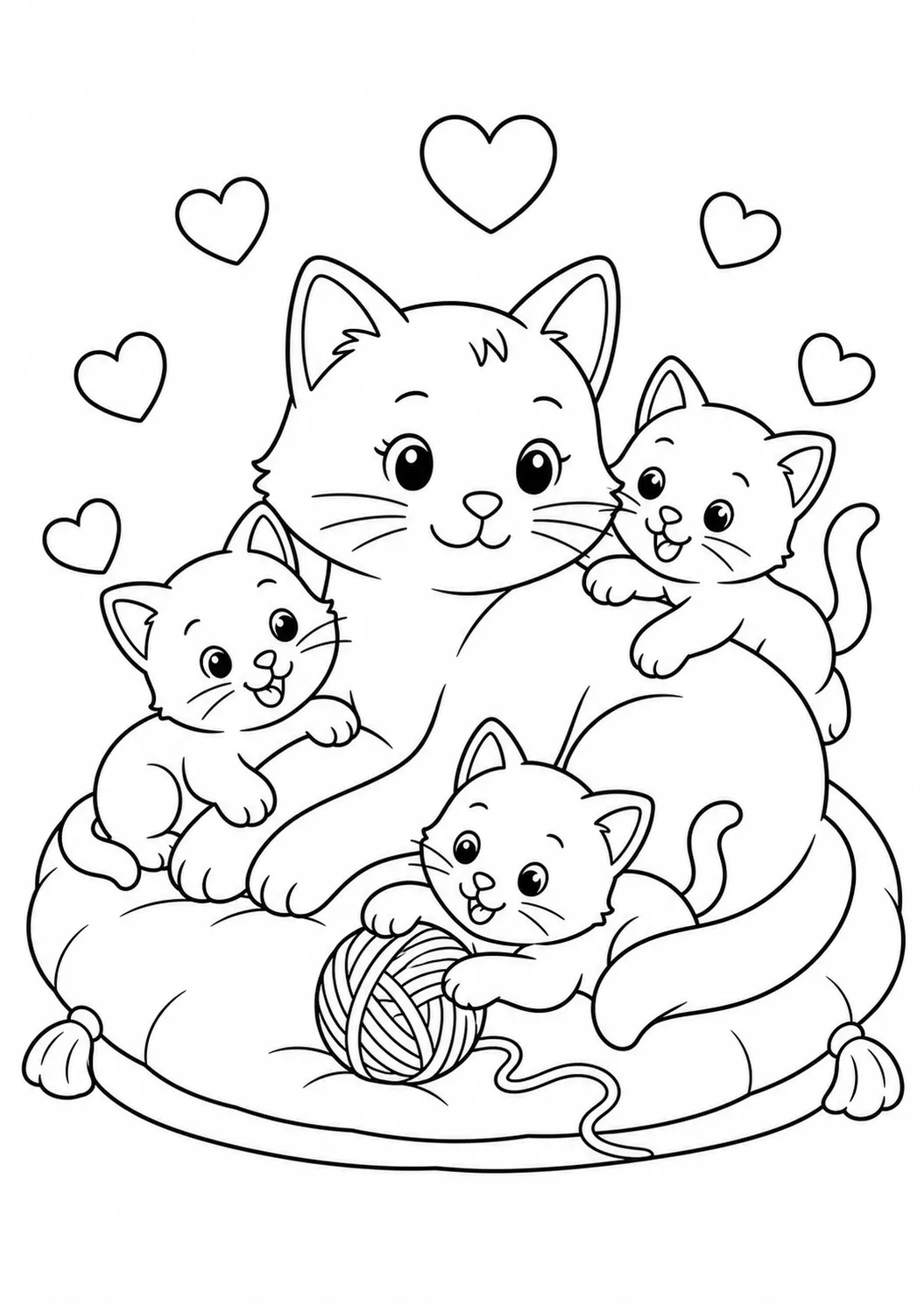 Mother cat and kittens free printable cat coloring page