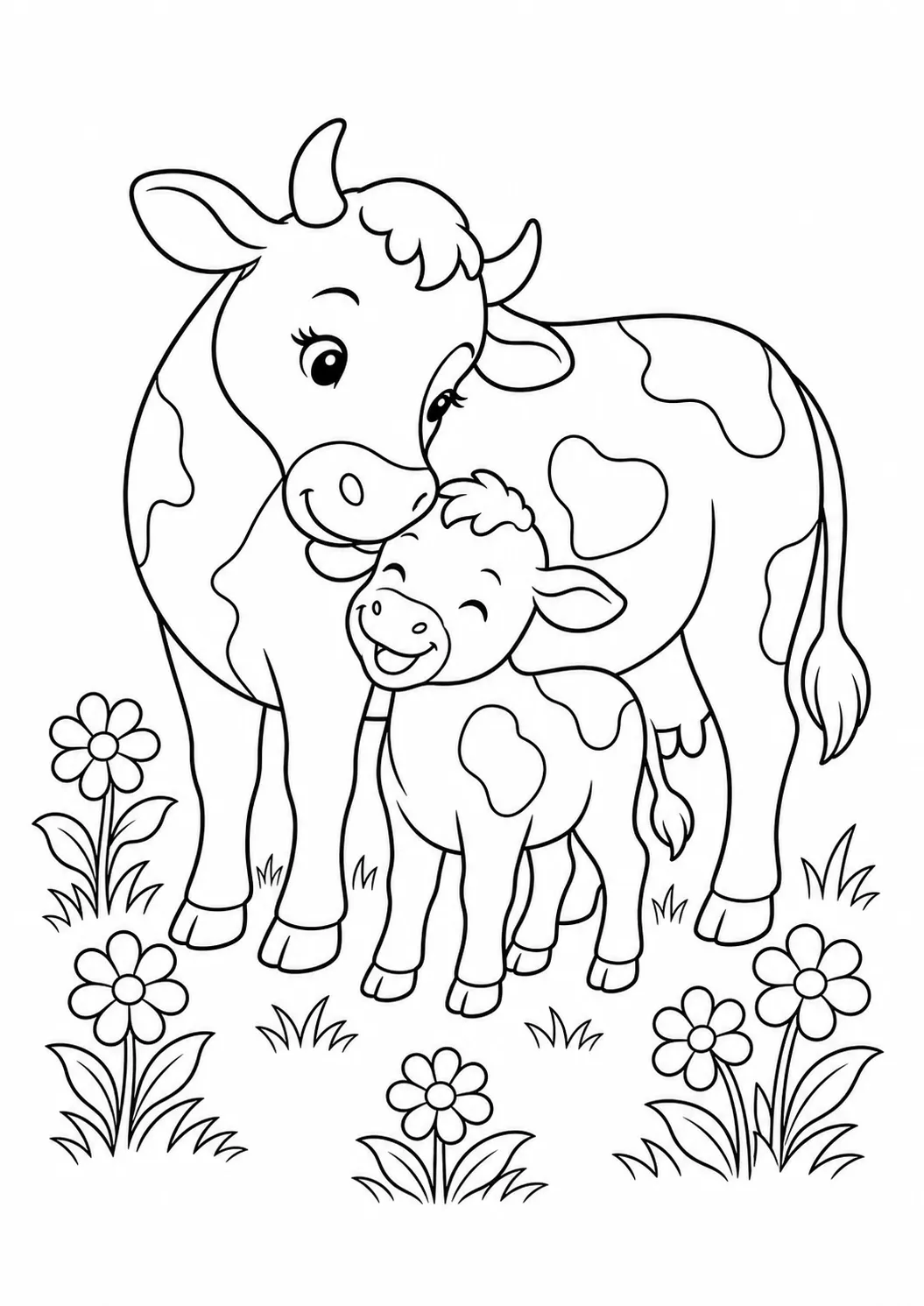Mother cow and calf free printable cow coloring page