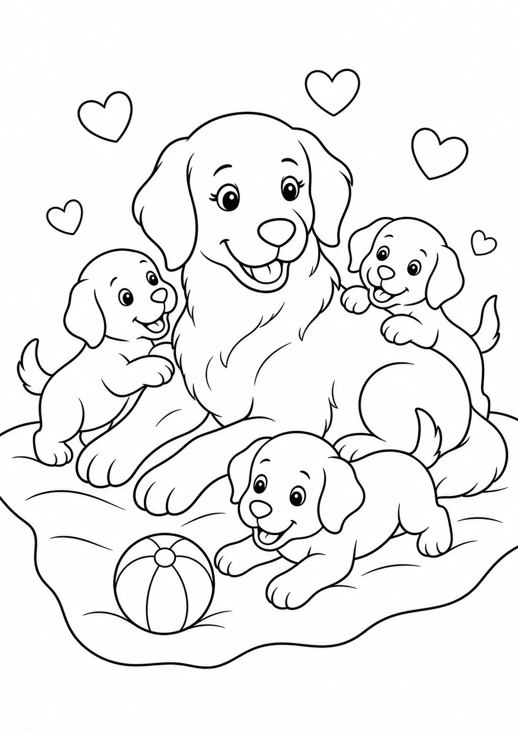 Dog mom and puppies free printable dog coloring page