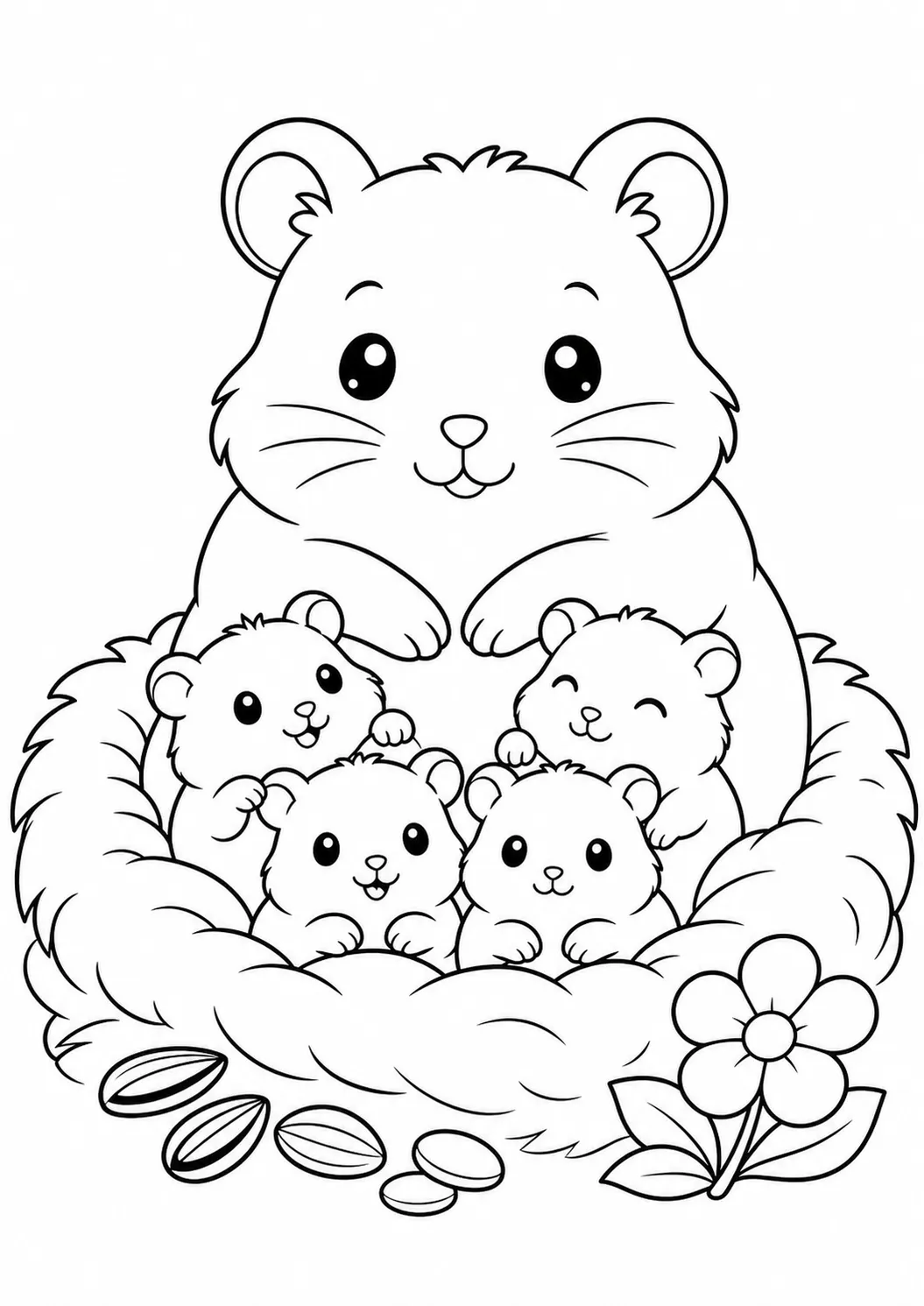 Mamá hámster y su bebé, dibujo de hámster para colorear e imprimir gratis
