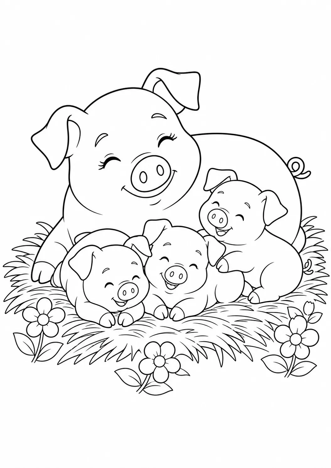 Mother pig and piglets free printable pig coloring page