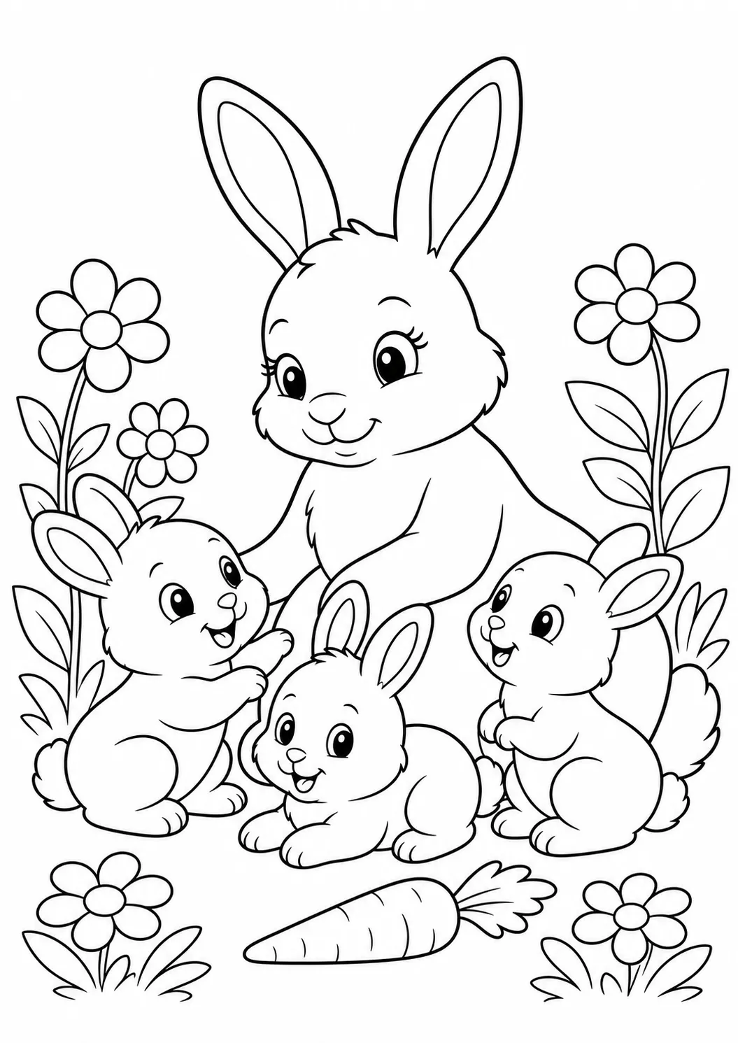 Mother and Baby Rabbit free printable rabbit coloring page