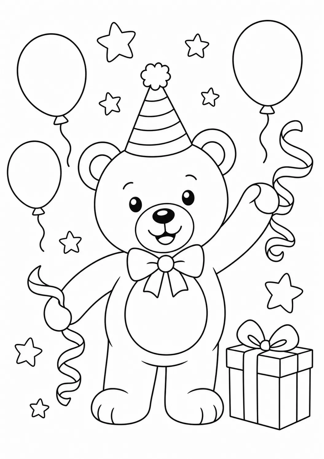 New Year Celebration Bear Free Printable Coloring Page