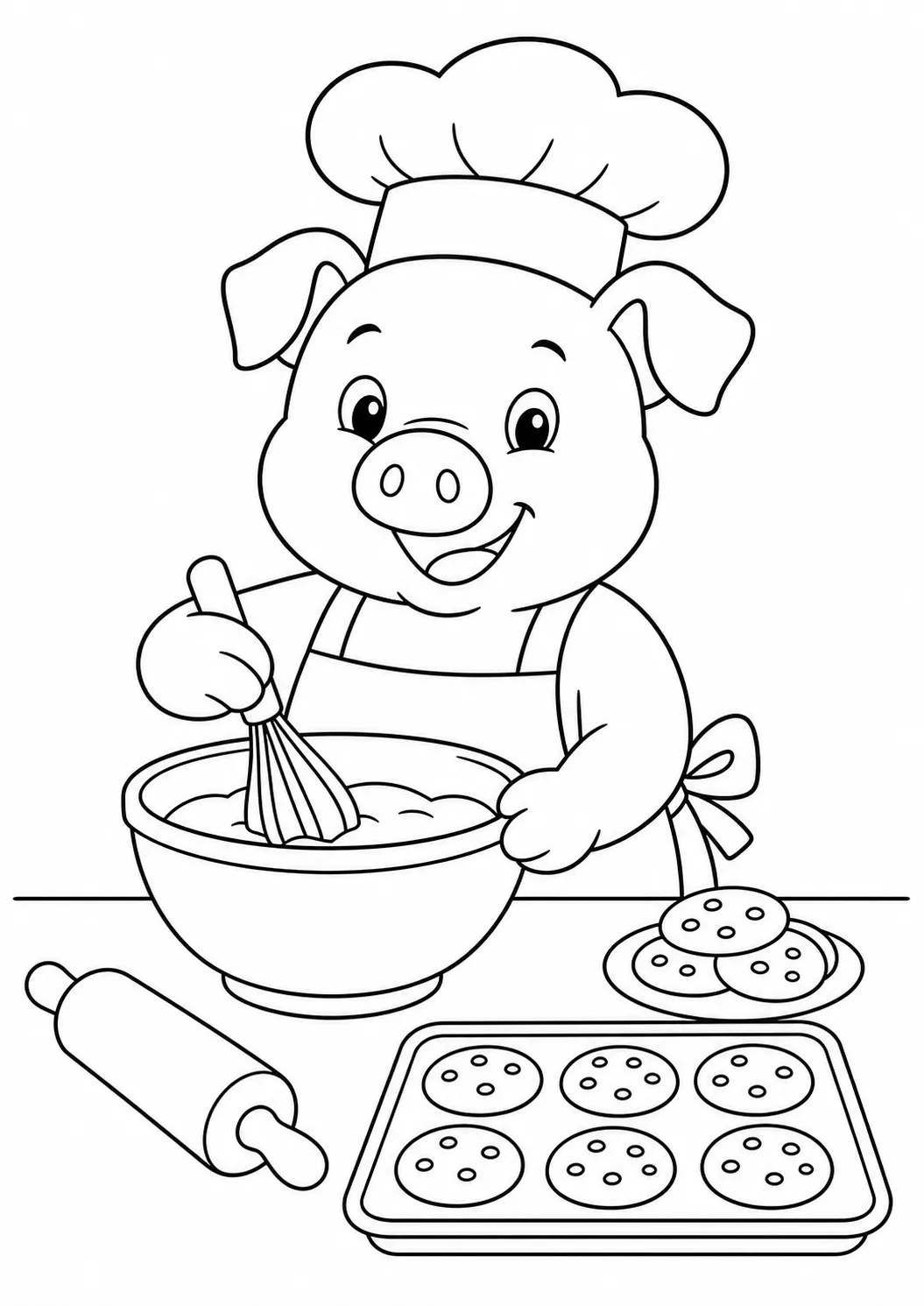 Chef pig free printable pig coloring page