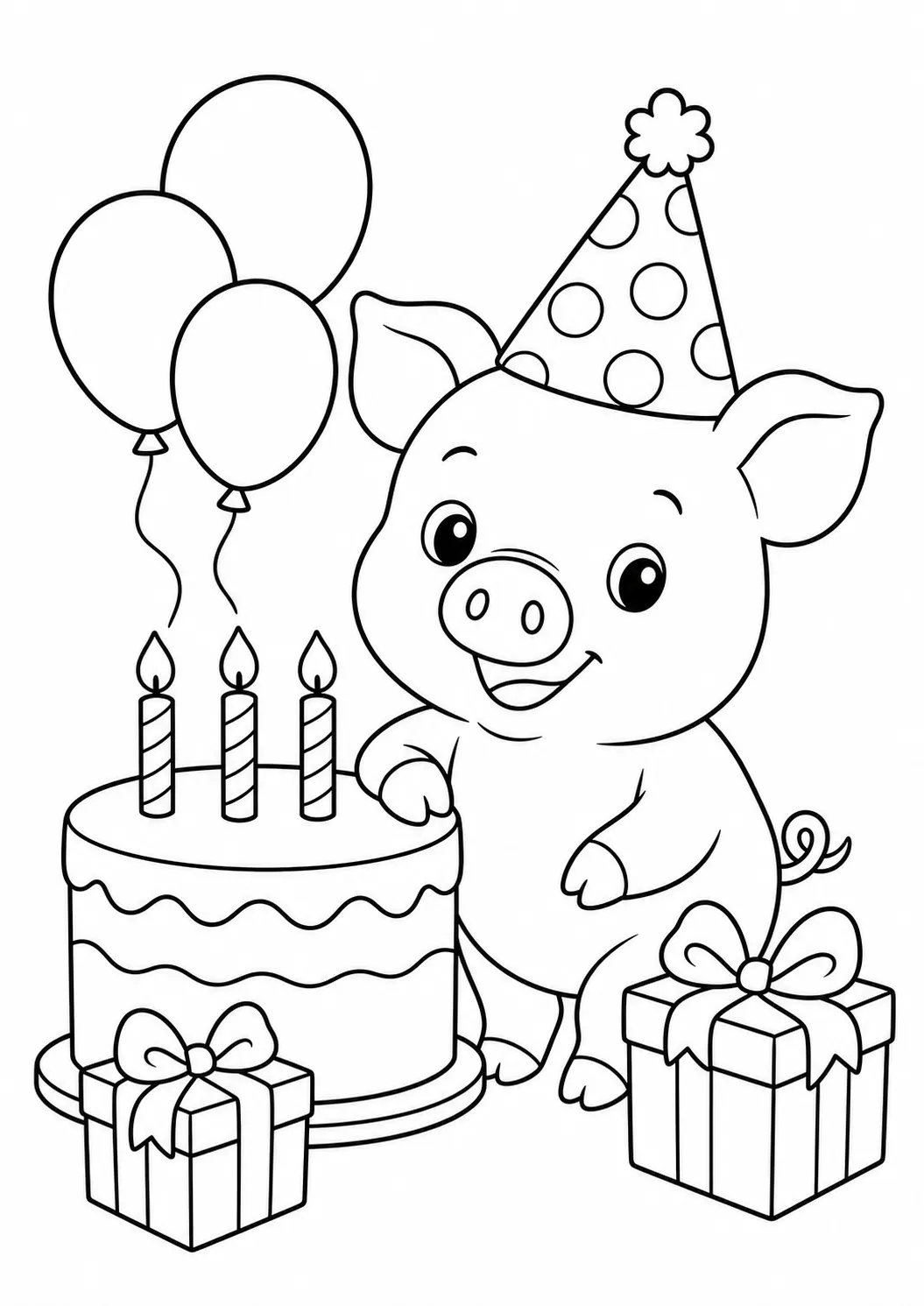 Pig balloon party free printable pig coloring page