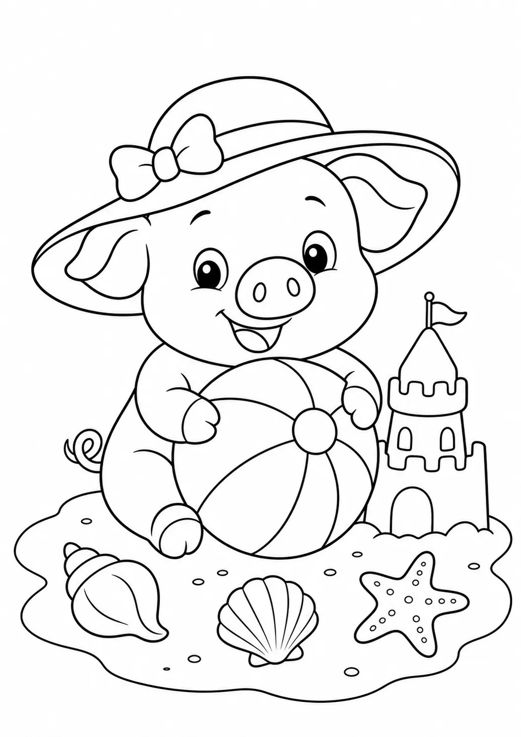 Pig beach holiday free printable pig coloring page