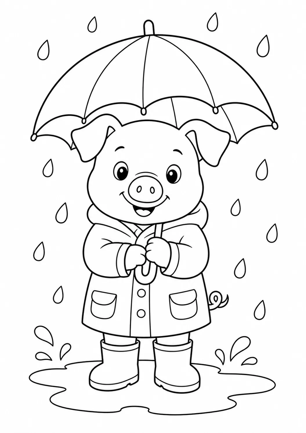 Pig in a raincoat free printable pig coloring page