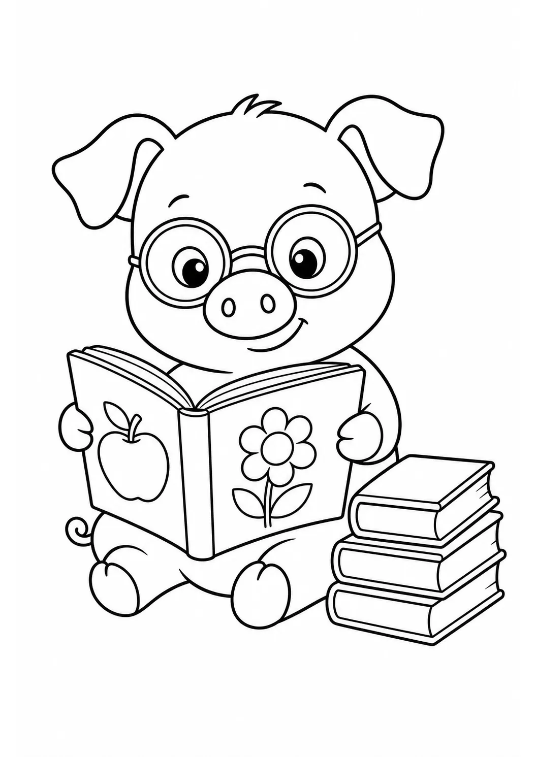 Pig reading a story free printable pig coloring page