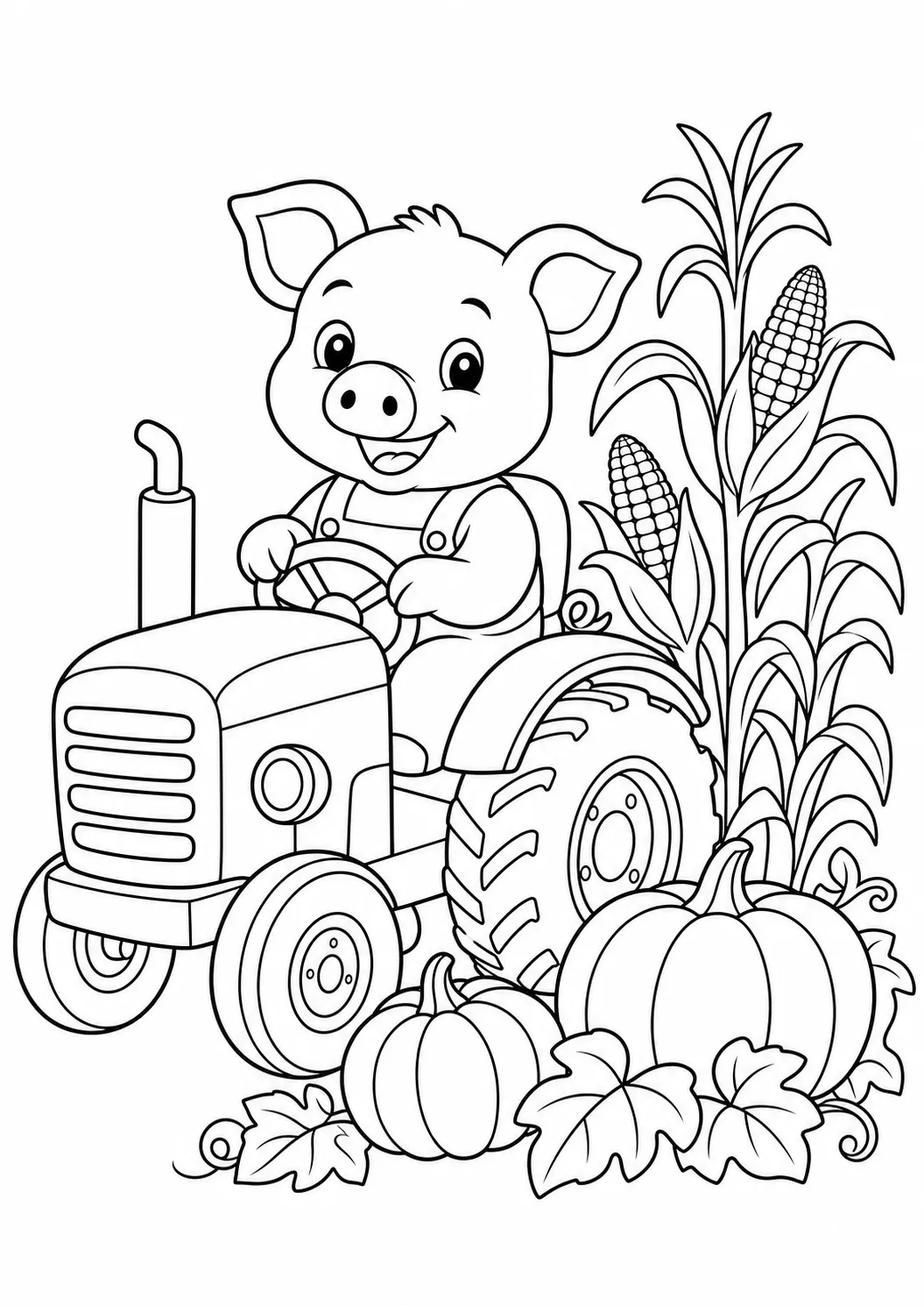 Pig driving a tractor free printable pig coloring page