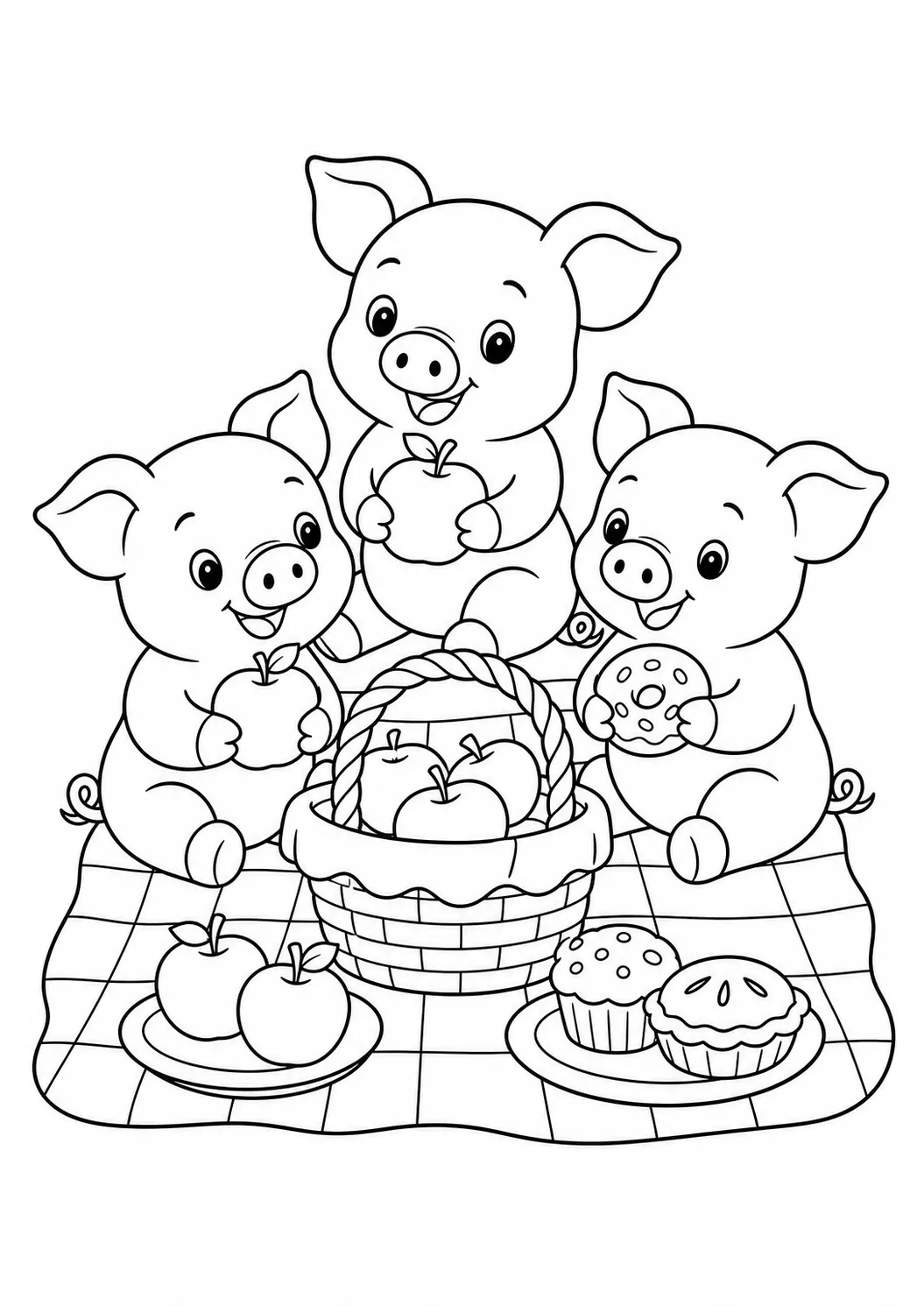 Pig friends picnic free printable pig coloring page