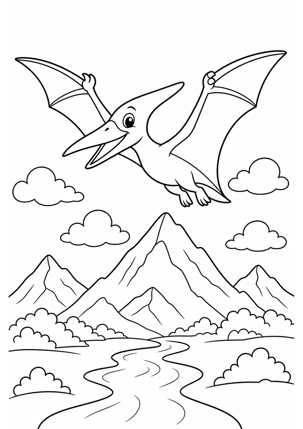 Pterodactyl in the sky free printable dinosaur coloring page
