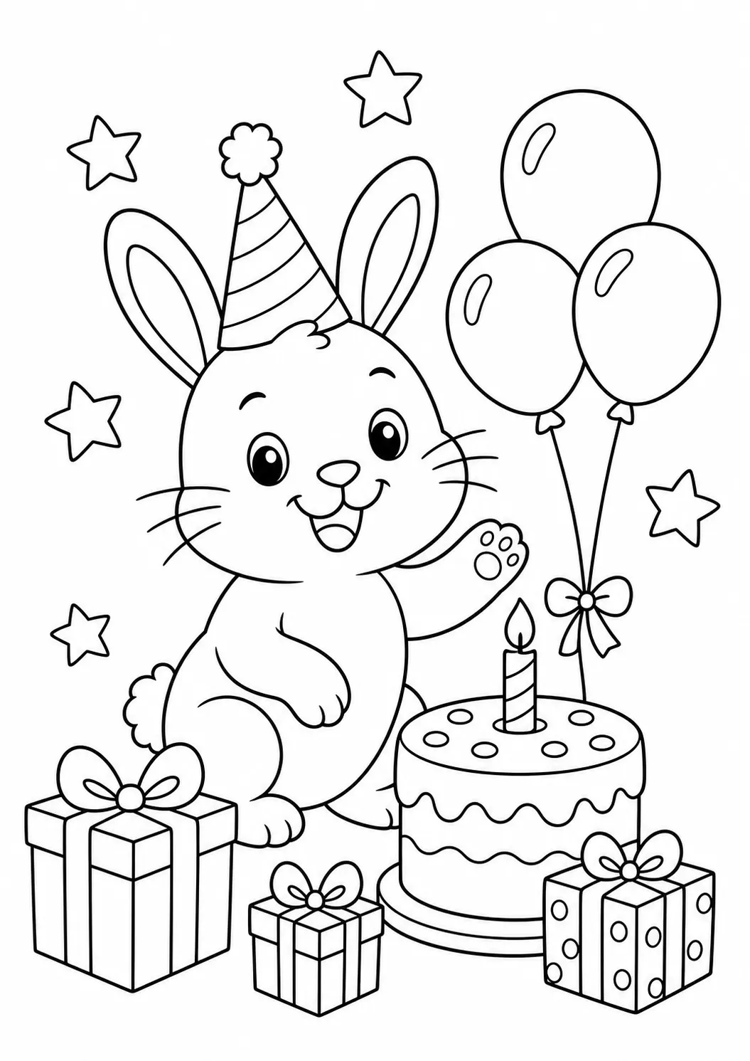 Rabbit Birthday Party free printable rabbit coloring page