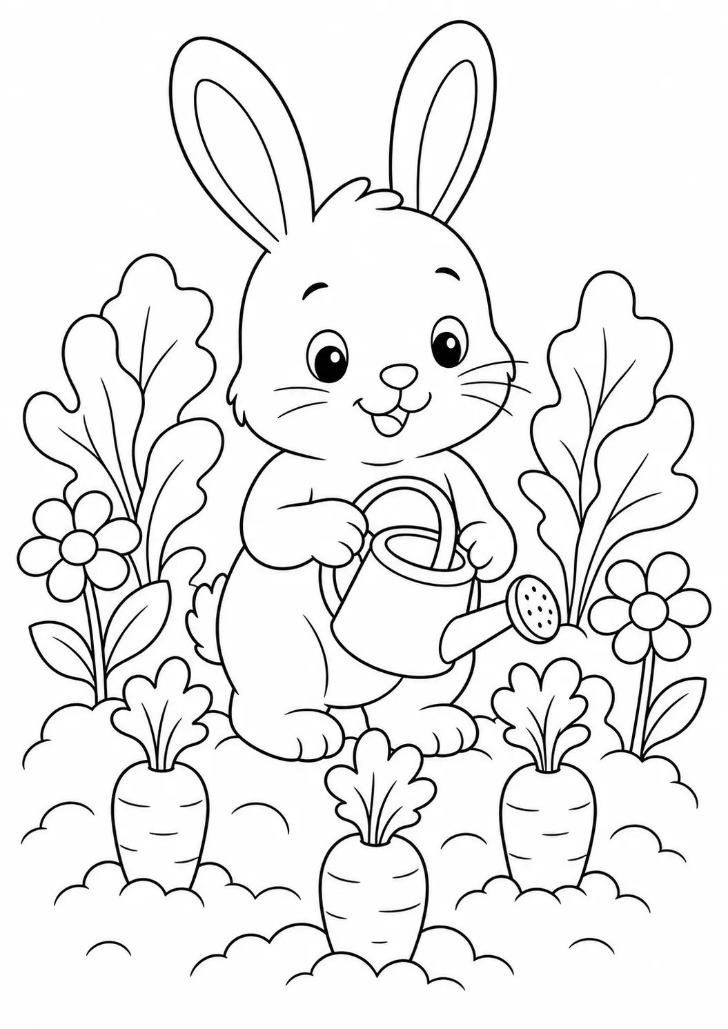 Rabbit's Carrot Garden free printable rabbit coloring page