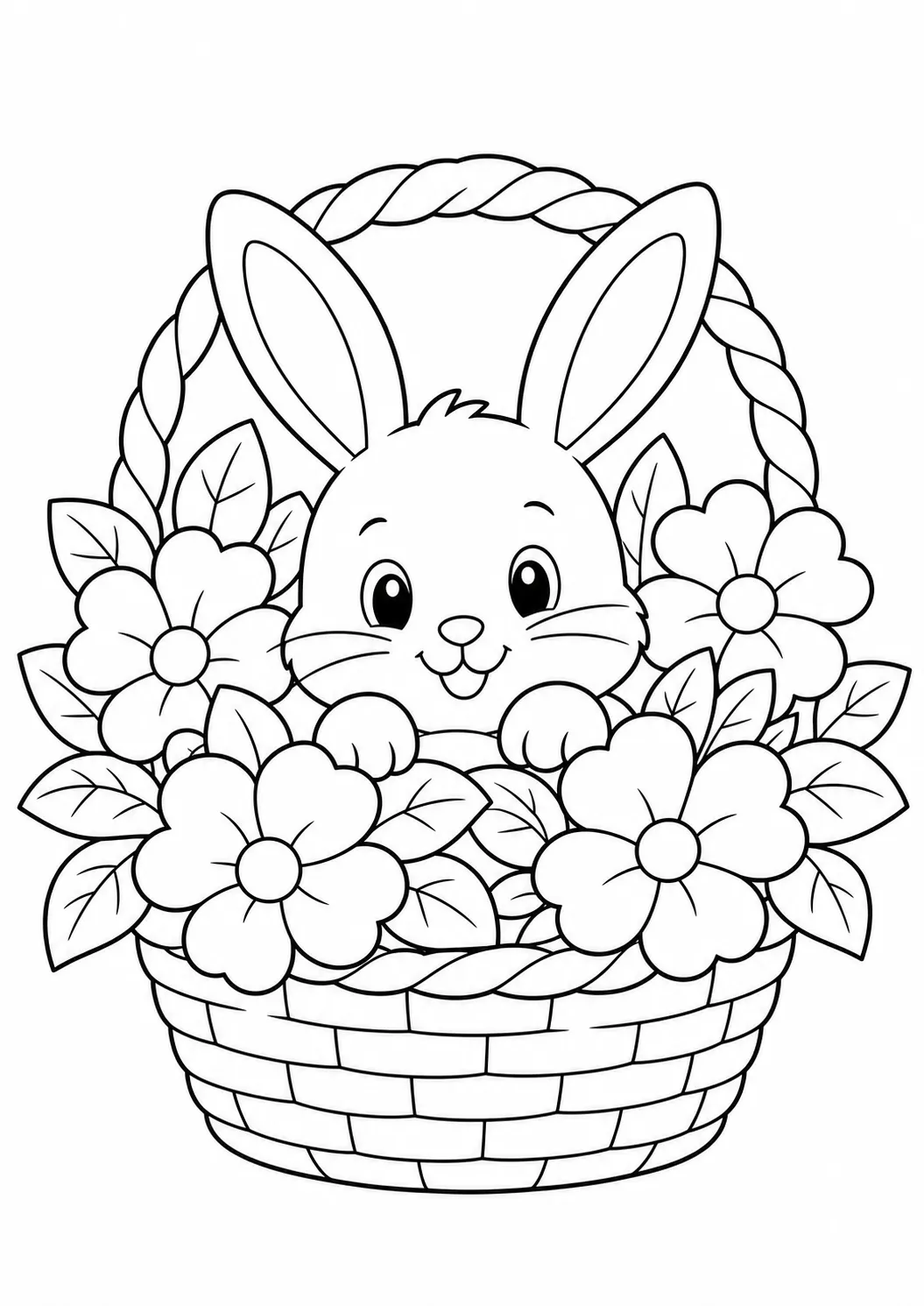 Rabbit in a Flower Basket free printable rabbit coloring page