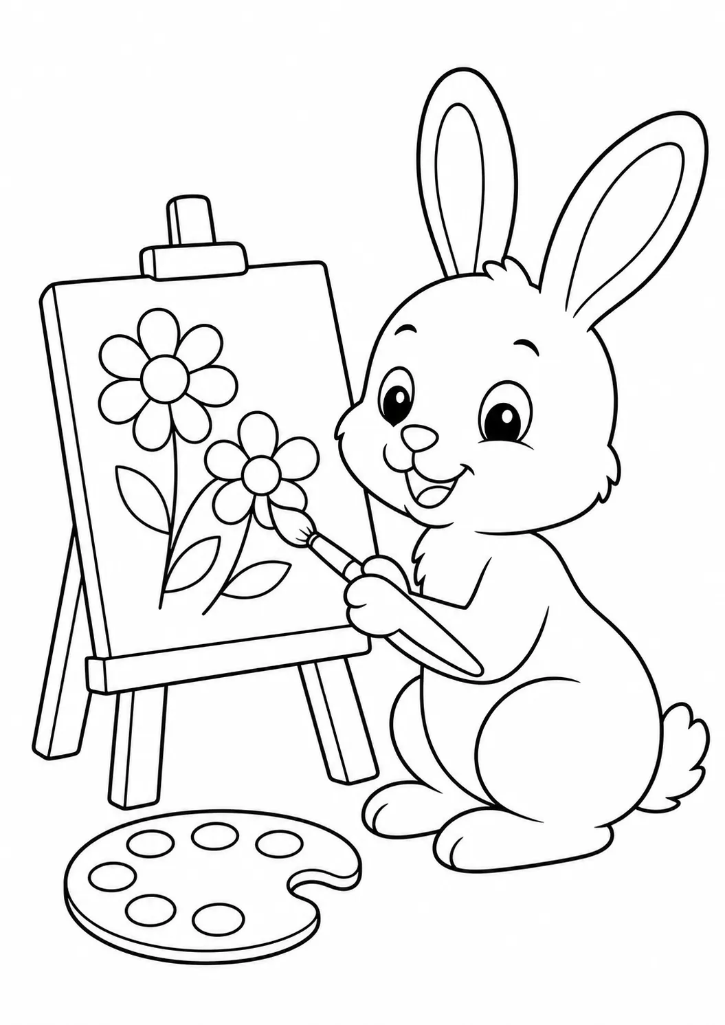 Artist Rabbit free printable rabbit coloring page