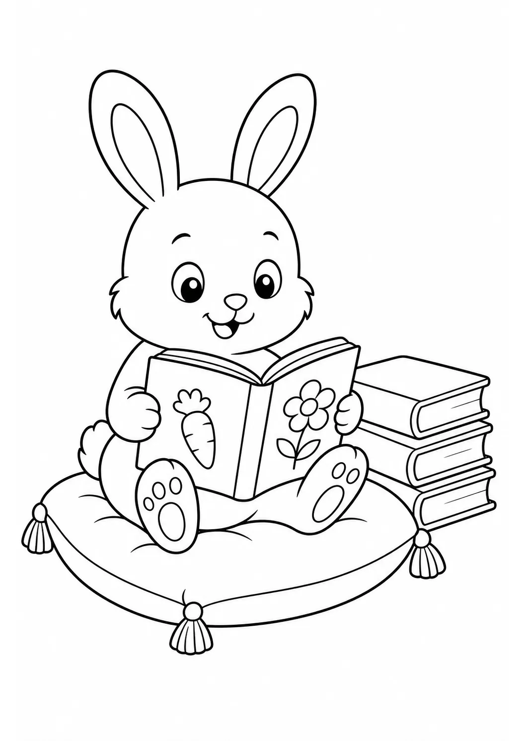 Reading Rabbit free printable rabbit coloring page