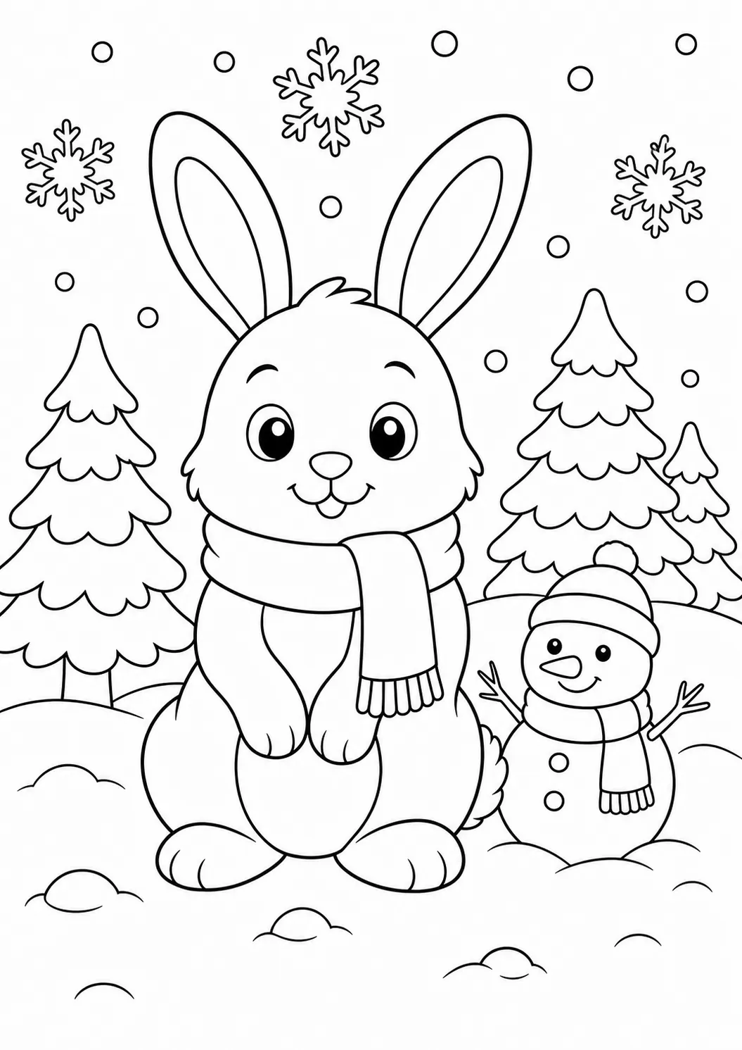 Winter Scarf Rabbit free printable rabbit coloring page