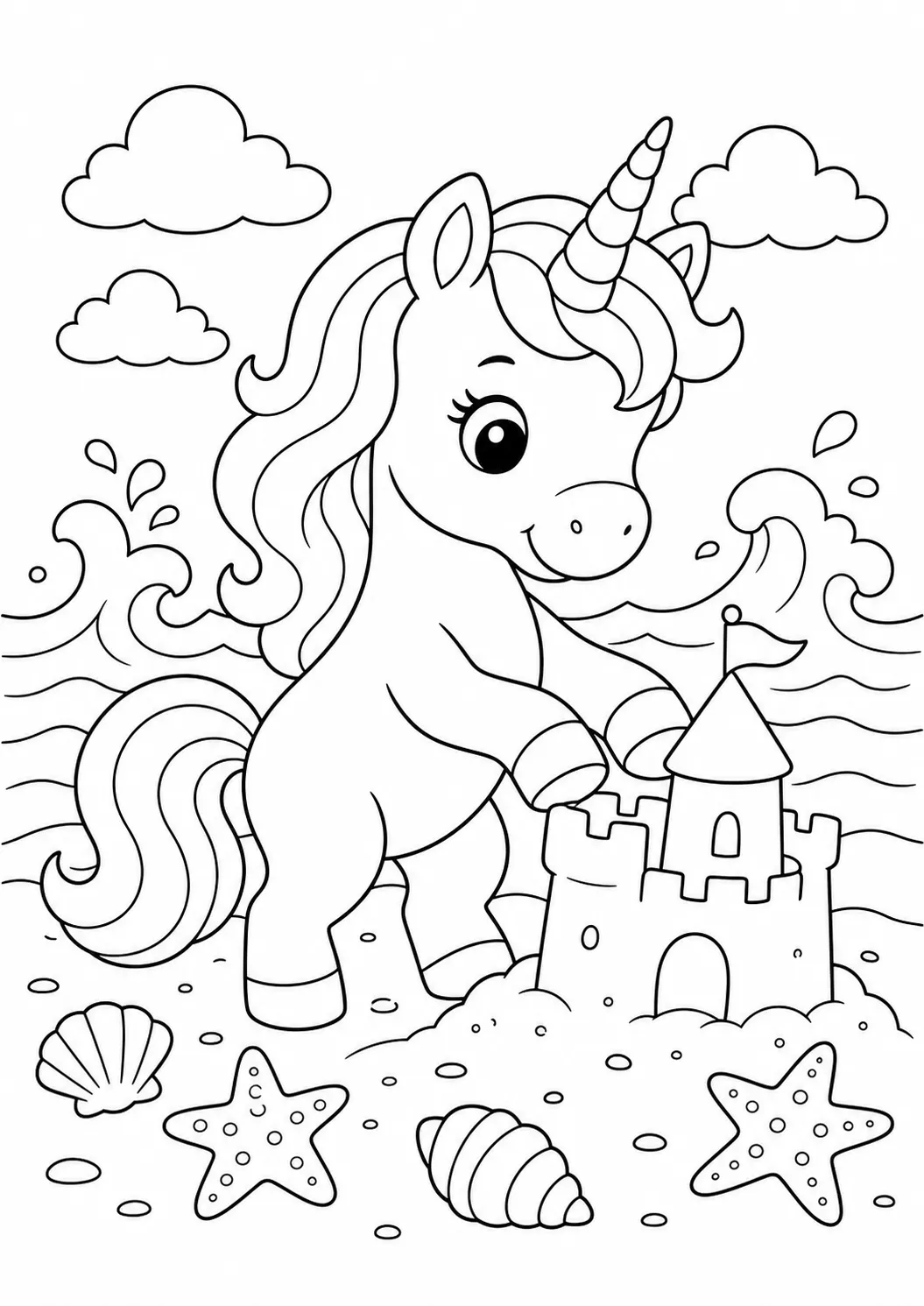 Ocean Unicorn free printable unicorn coloring page