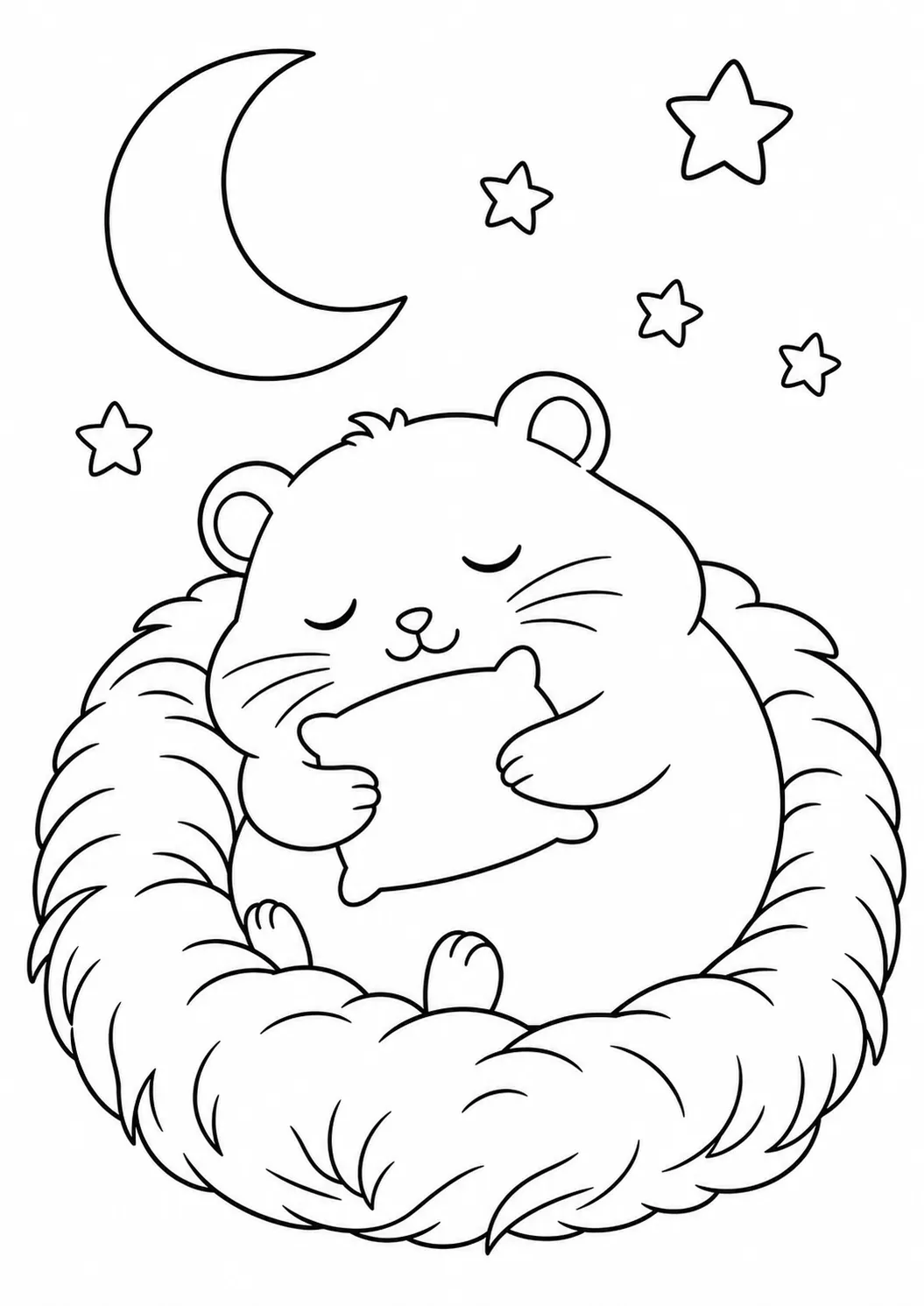 Hámster durmiendo, dibujo de hámster para colorear e imprimir gratis