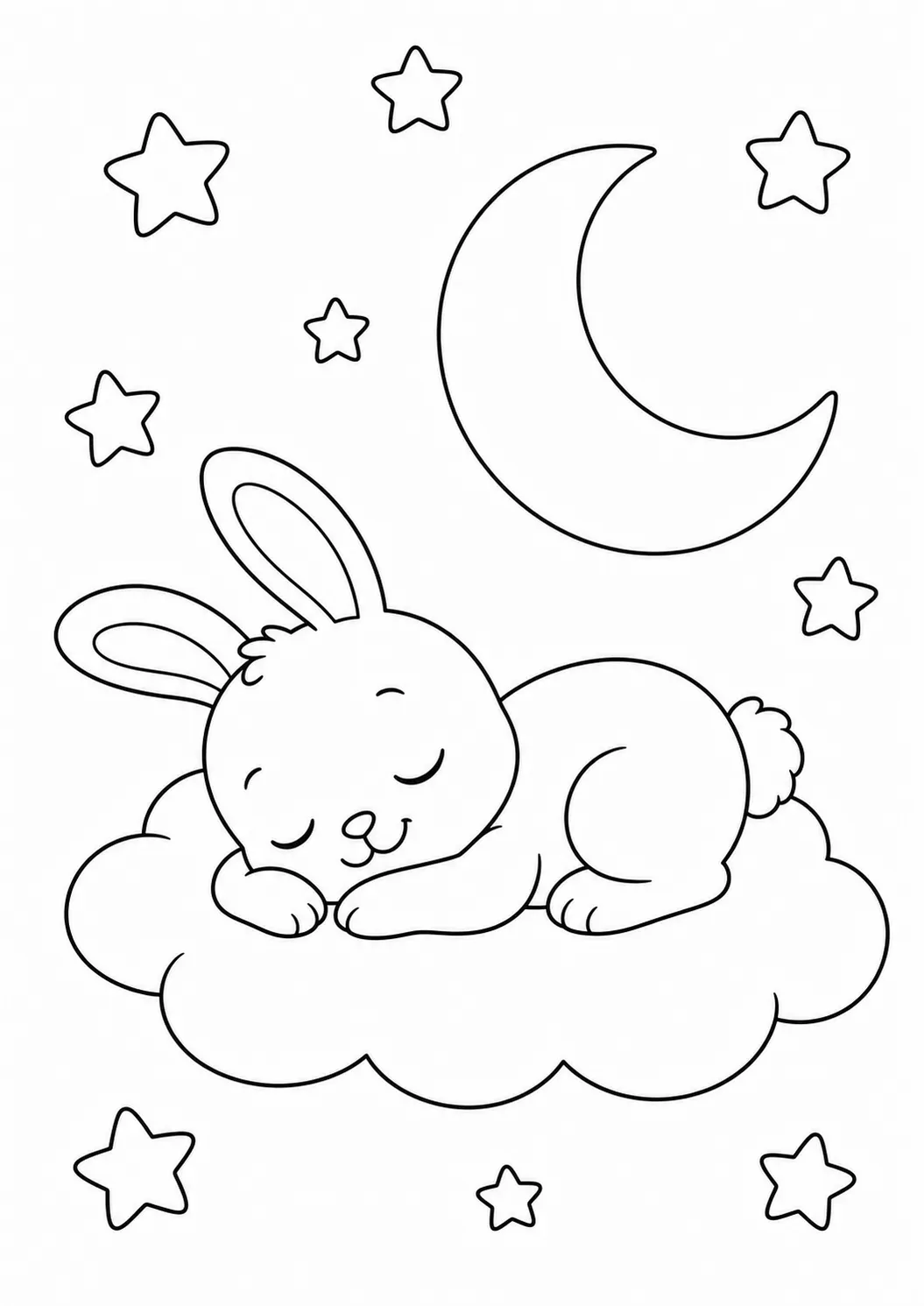 Sleeping Rabbit Under the Moon free printable rabbit coloring page