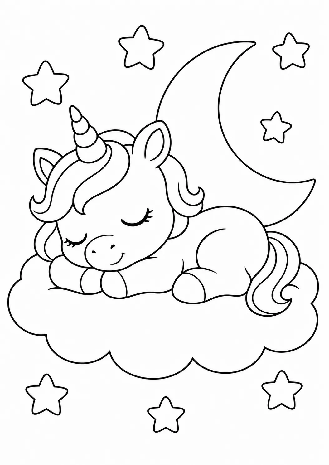 Sleeping Unicorn Under the Moon free printable unicorn coloring page