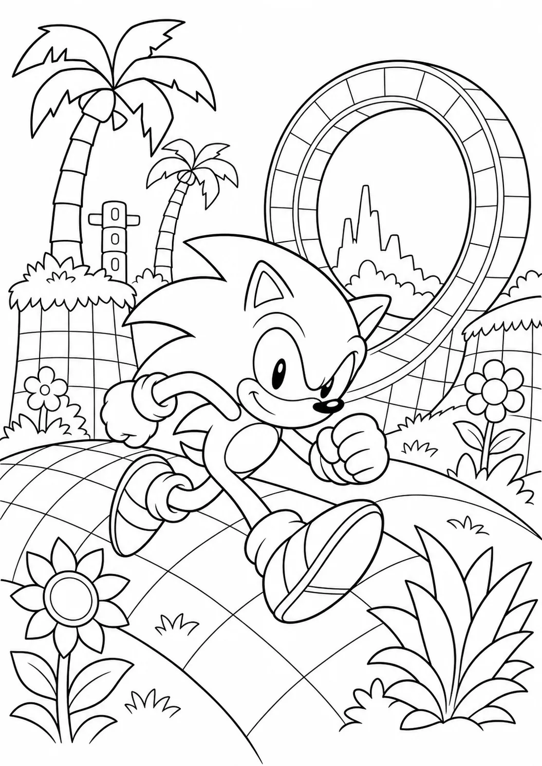 Sonic Green Hill adventure free printable Sonic coloring page