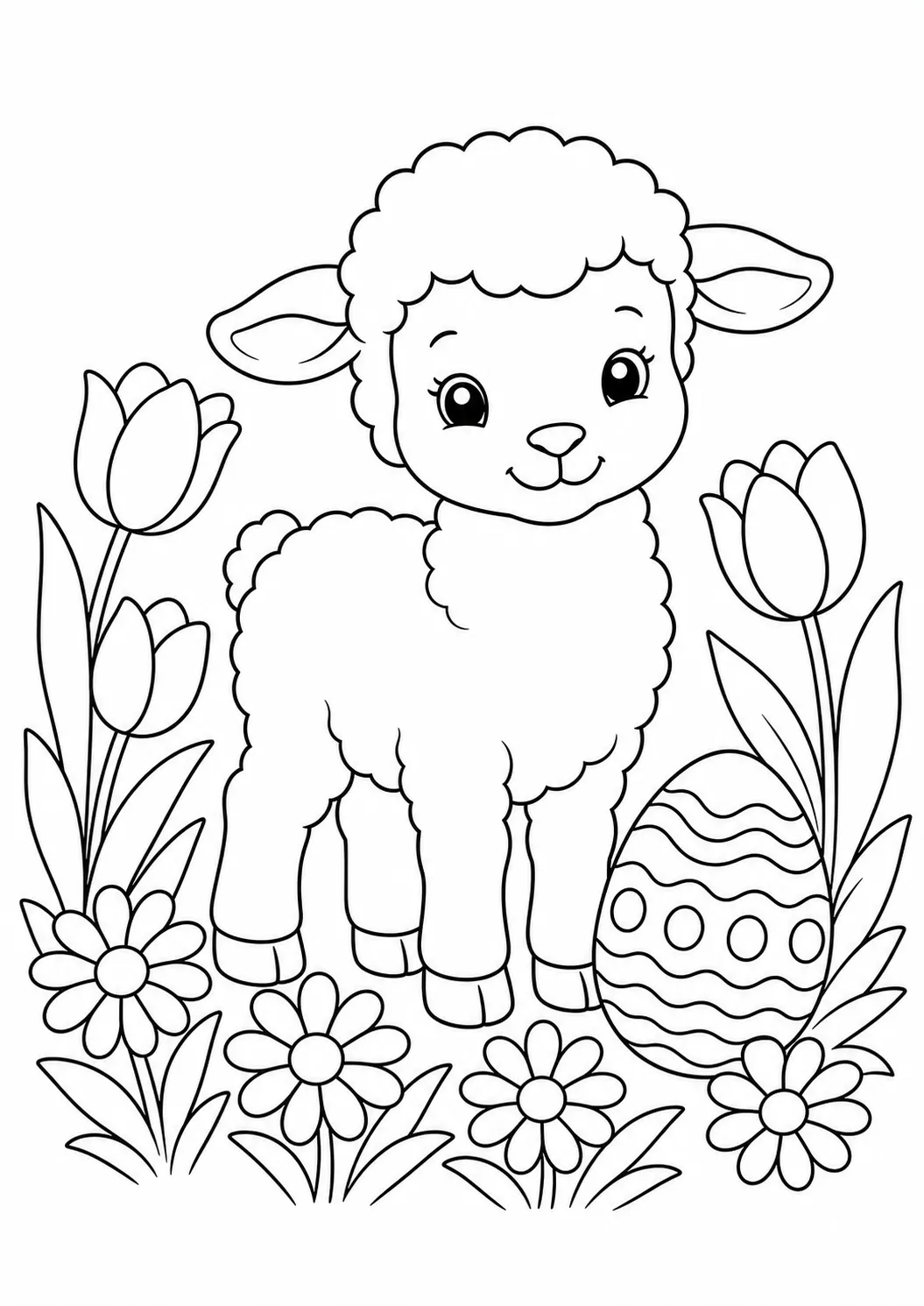 Coloriage de Pâques gratuit à imprimer : agneau de printemps