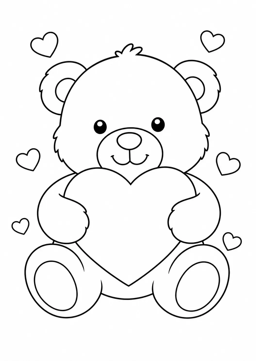 Teddy bear holding a heart, free printable Valentine's Day coloring page