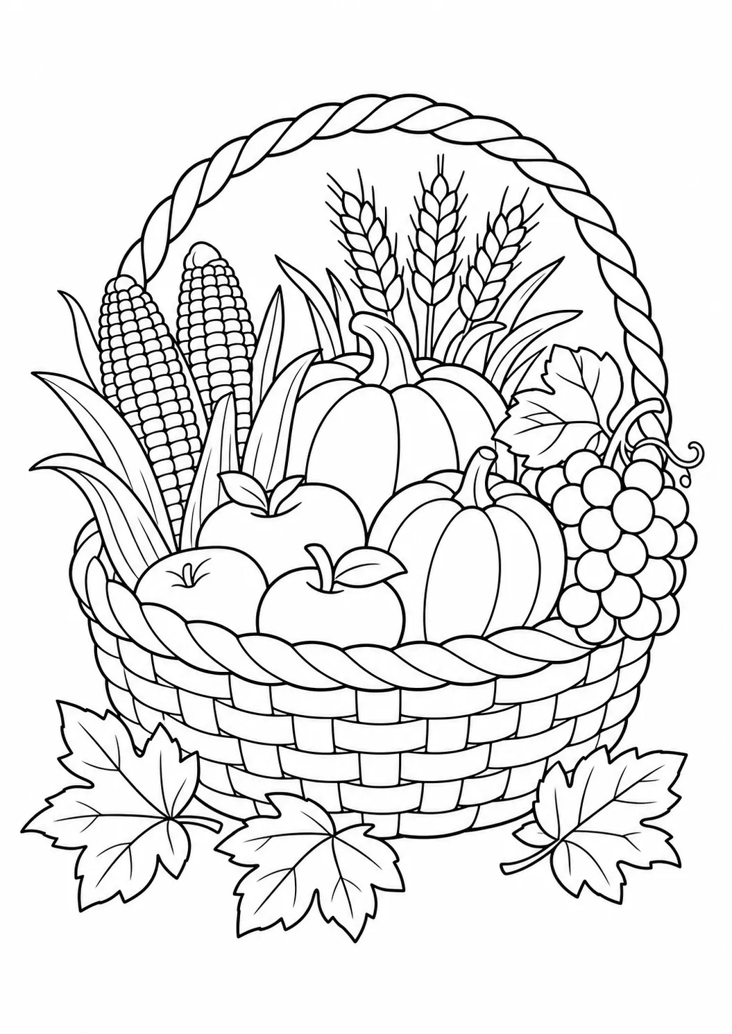 Thanksgiving harvest basket free printable coloring page