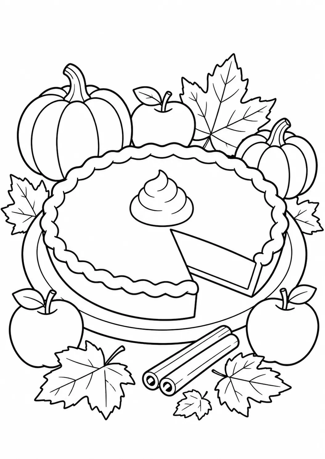 Thanksgiving pumpkin pie free printable coloring page
