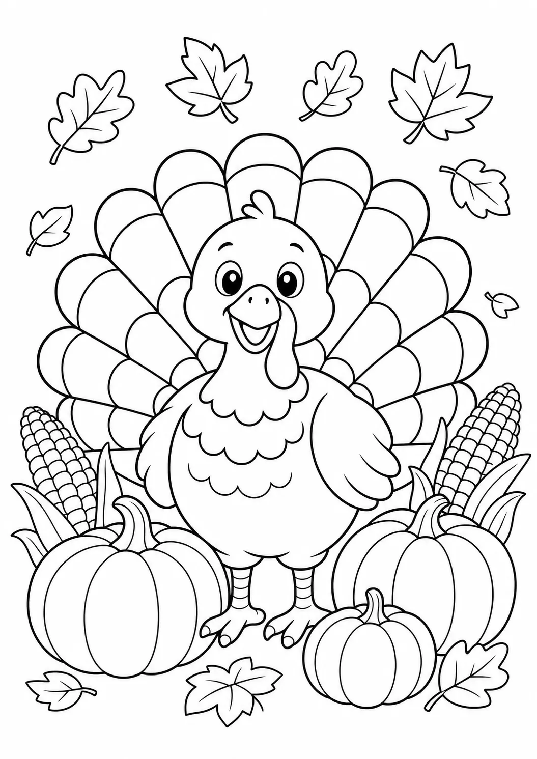 Thanksgiving turkey and pumpkin free printable coloring page