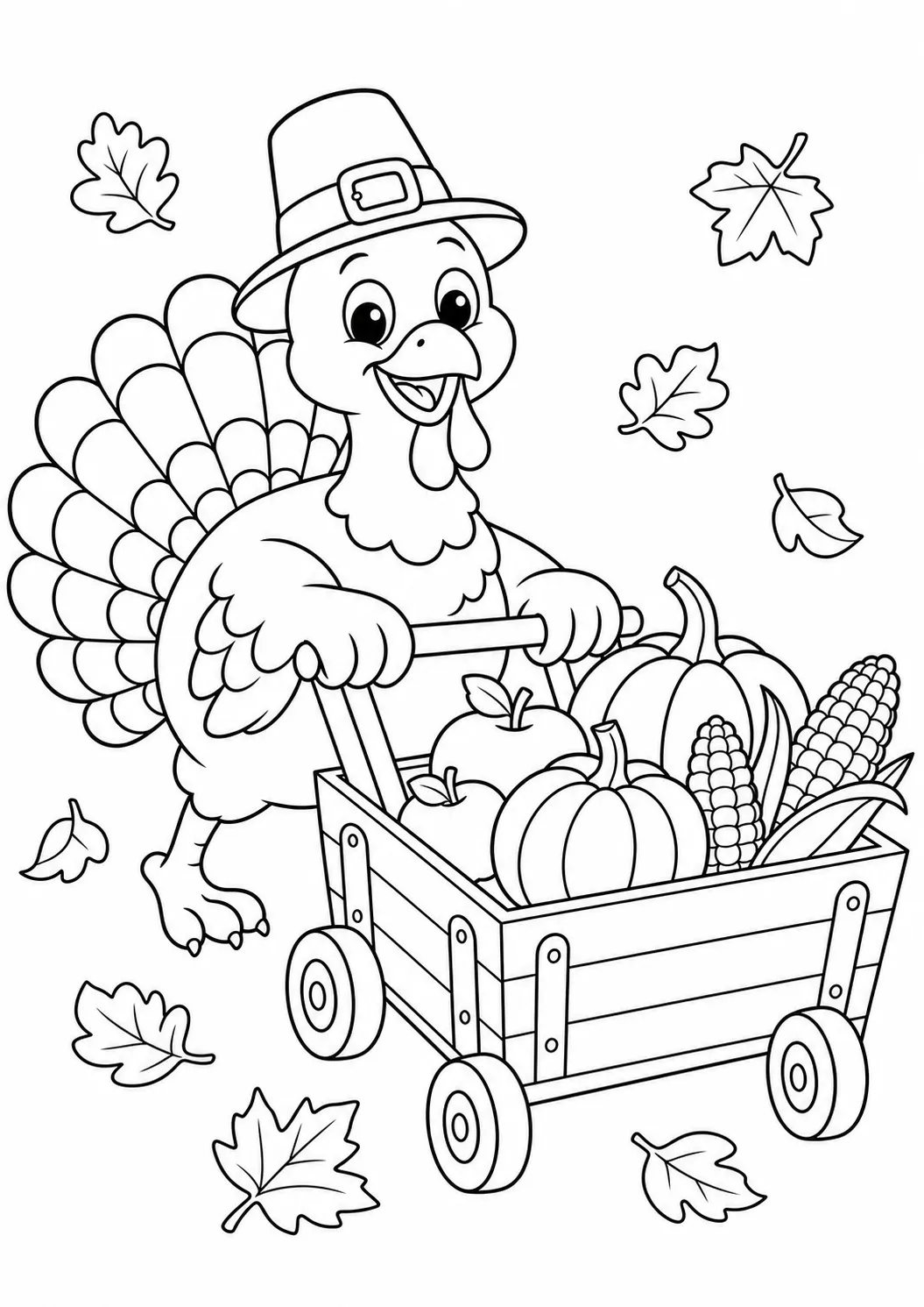 Turkey's pumpkin cart free printable coloring page