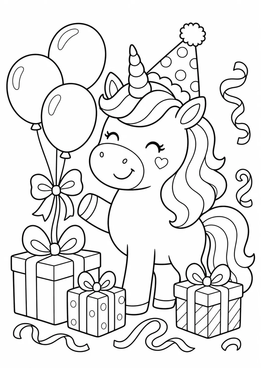 Unicorn Balloon Party free printable unicorn coloring page