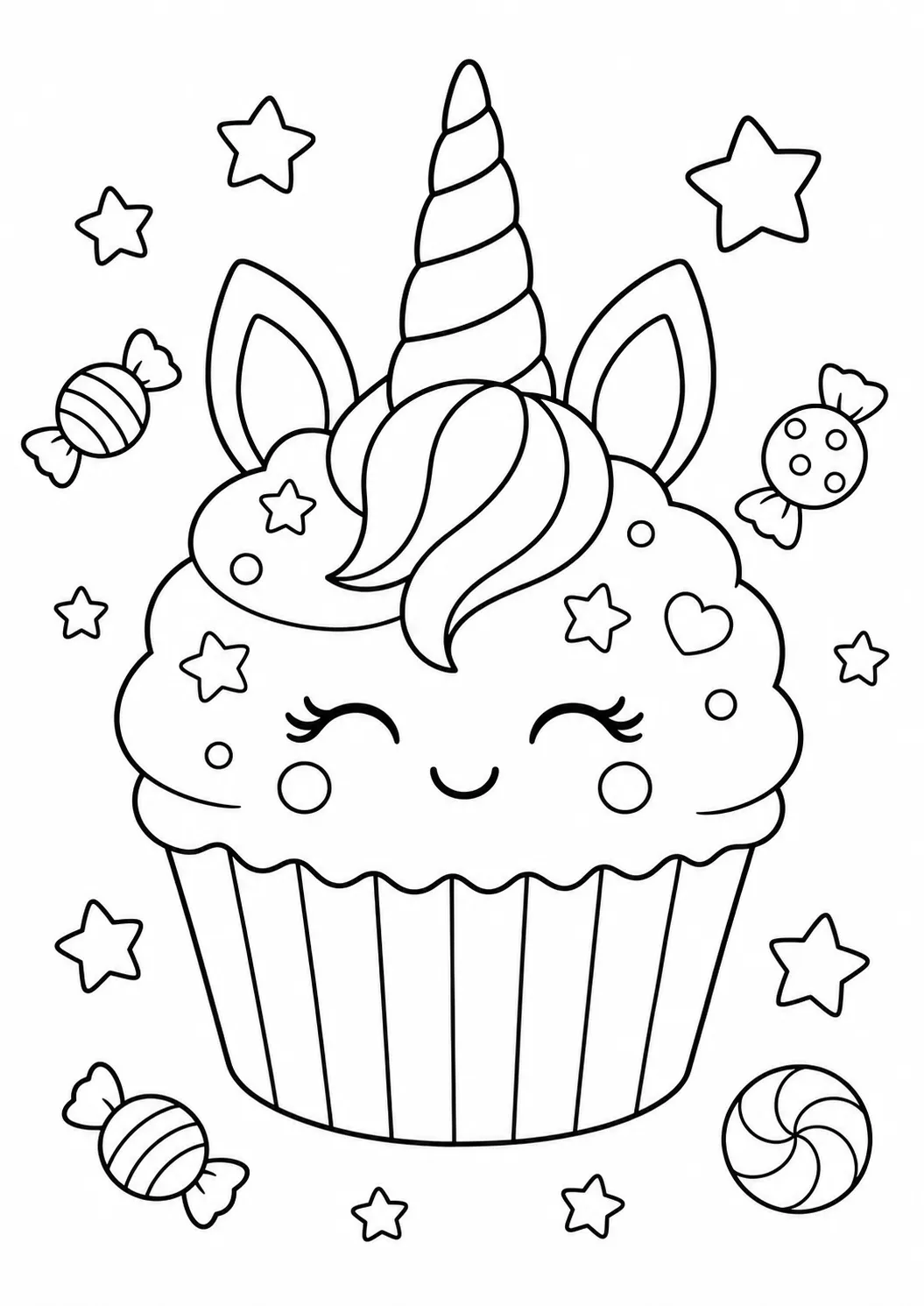 Unicorn Cupcake free printable unicorn coloring page