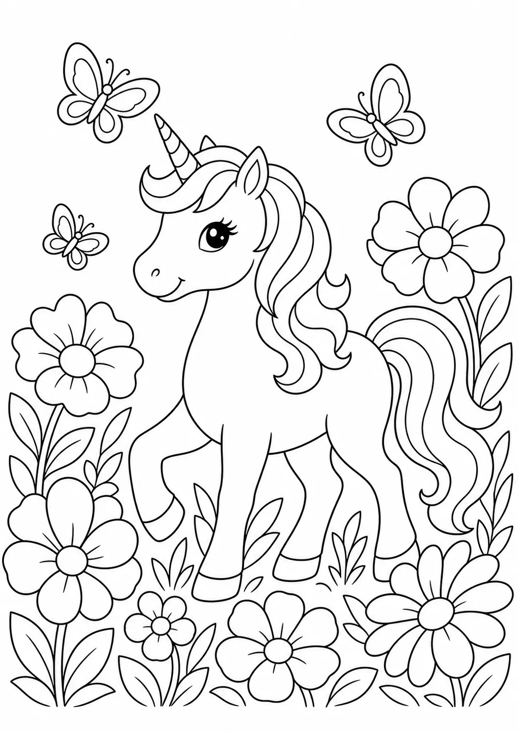 Unicorn Garden free printable unicorn coloring page