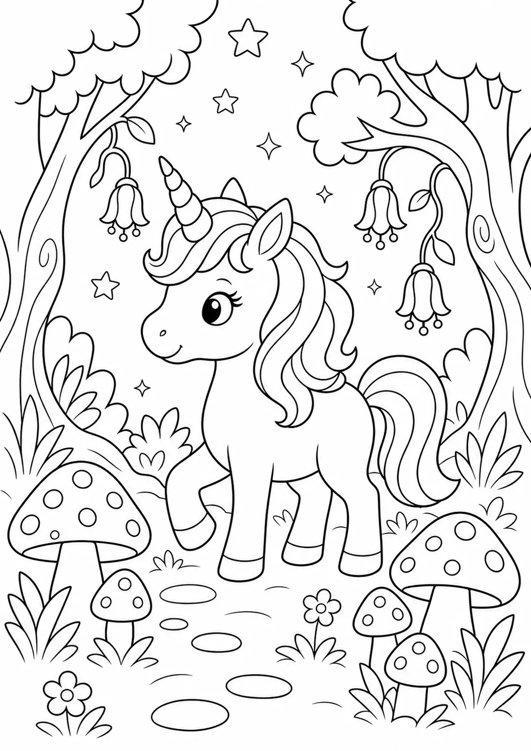 Magic Forest Unicorn free printable unicorn coloring page