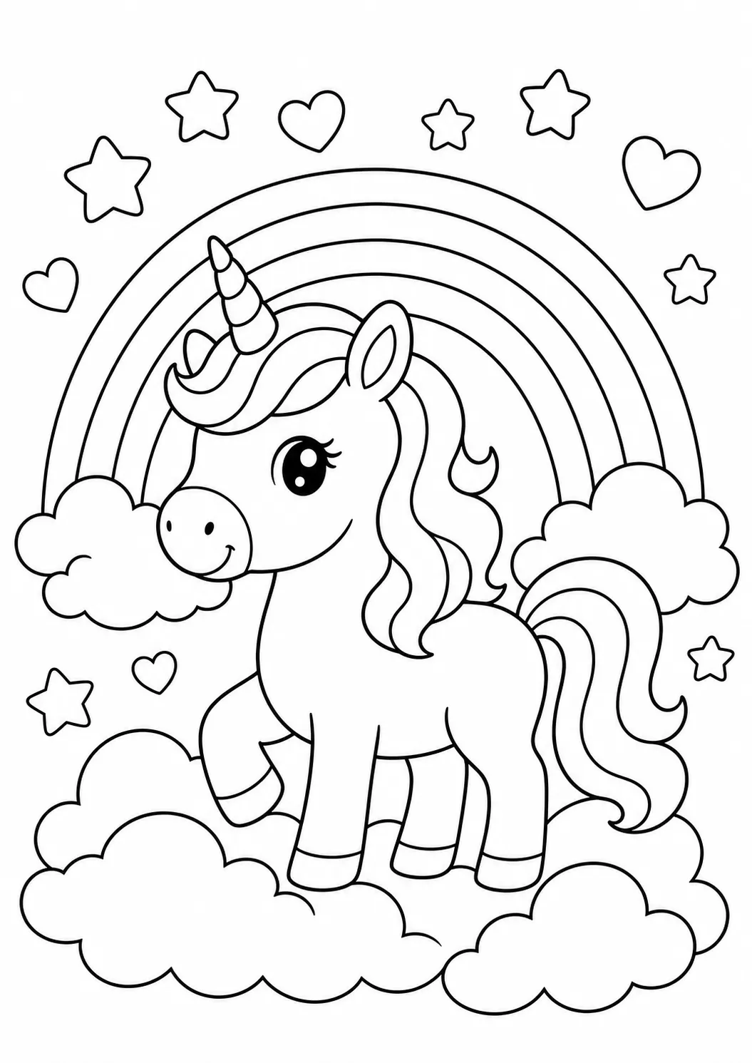 Rainbow Cloud Unicorn free printable unicorn coloring page