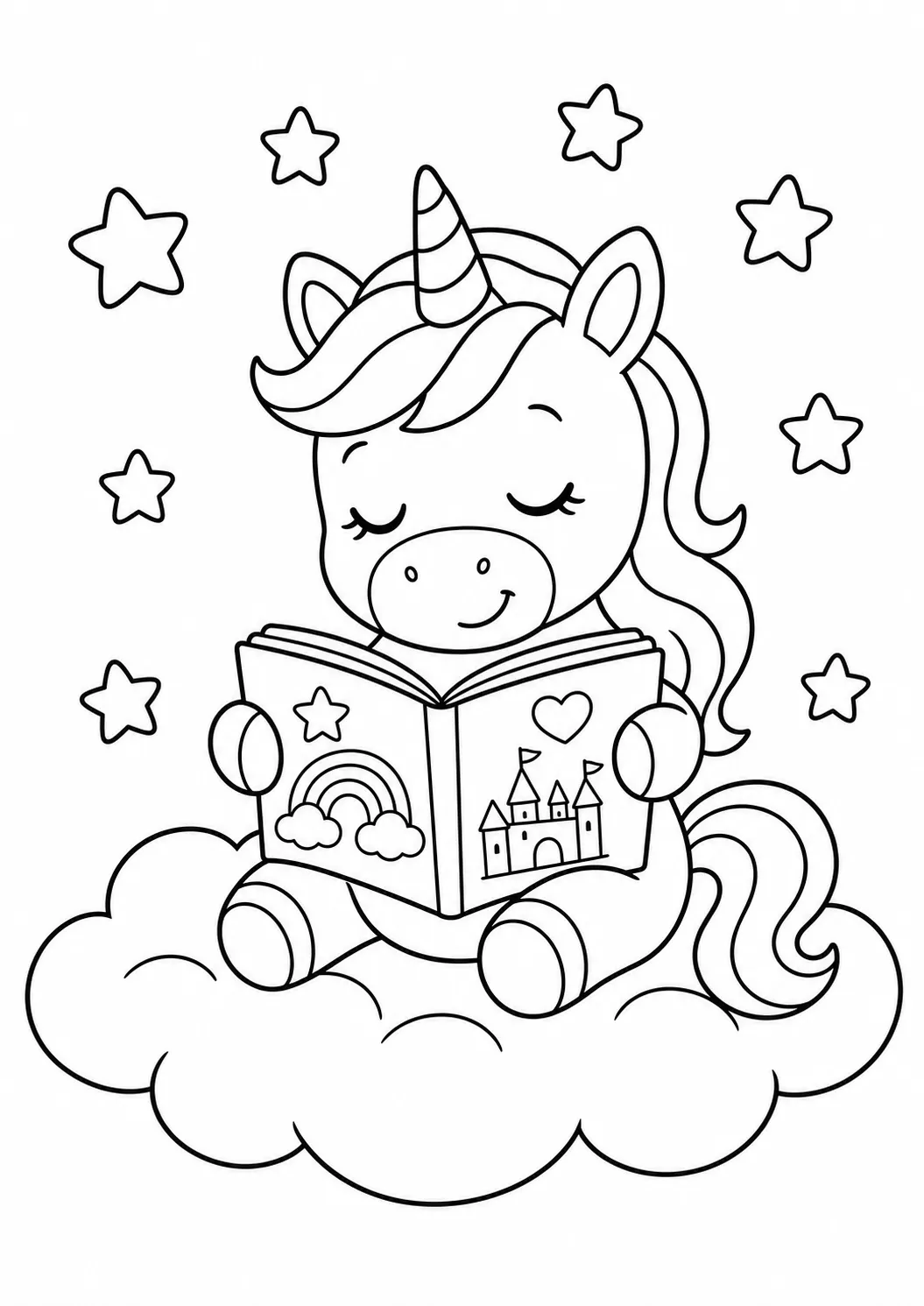 Reading Unicorn free printable unicorn coloring page