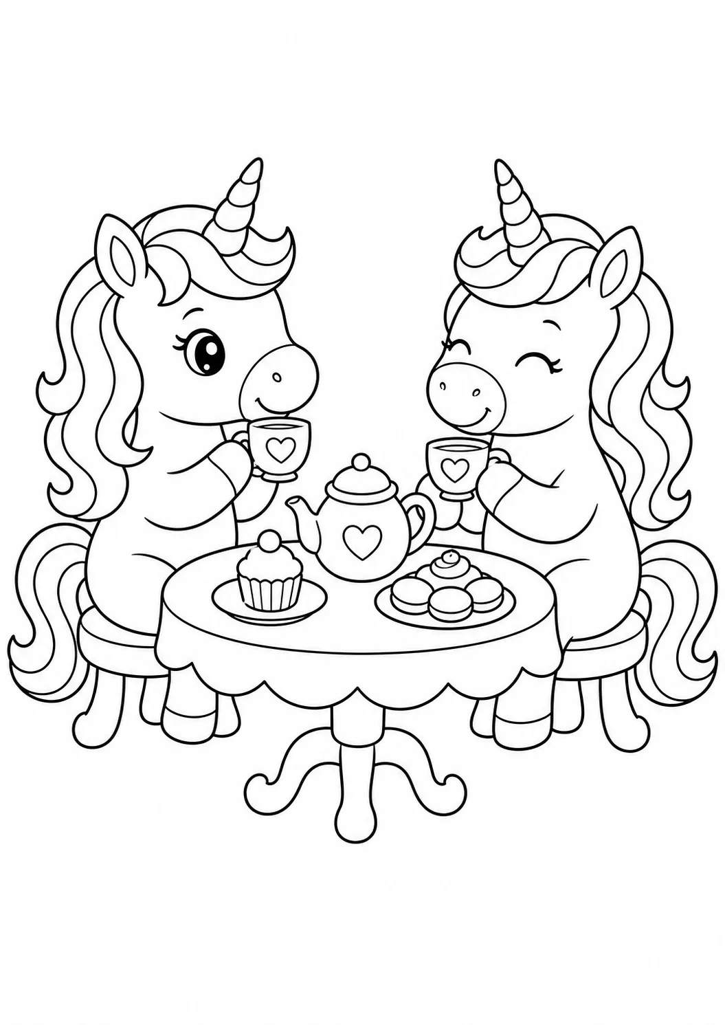 Unicorn Afternoon Tea free printable unicorn coloring page
