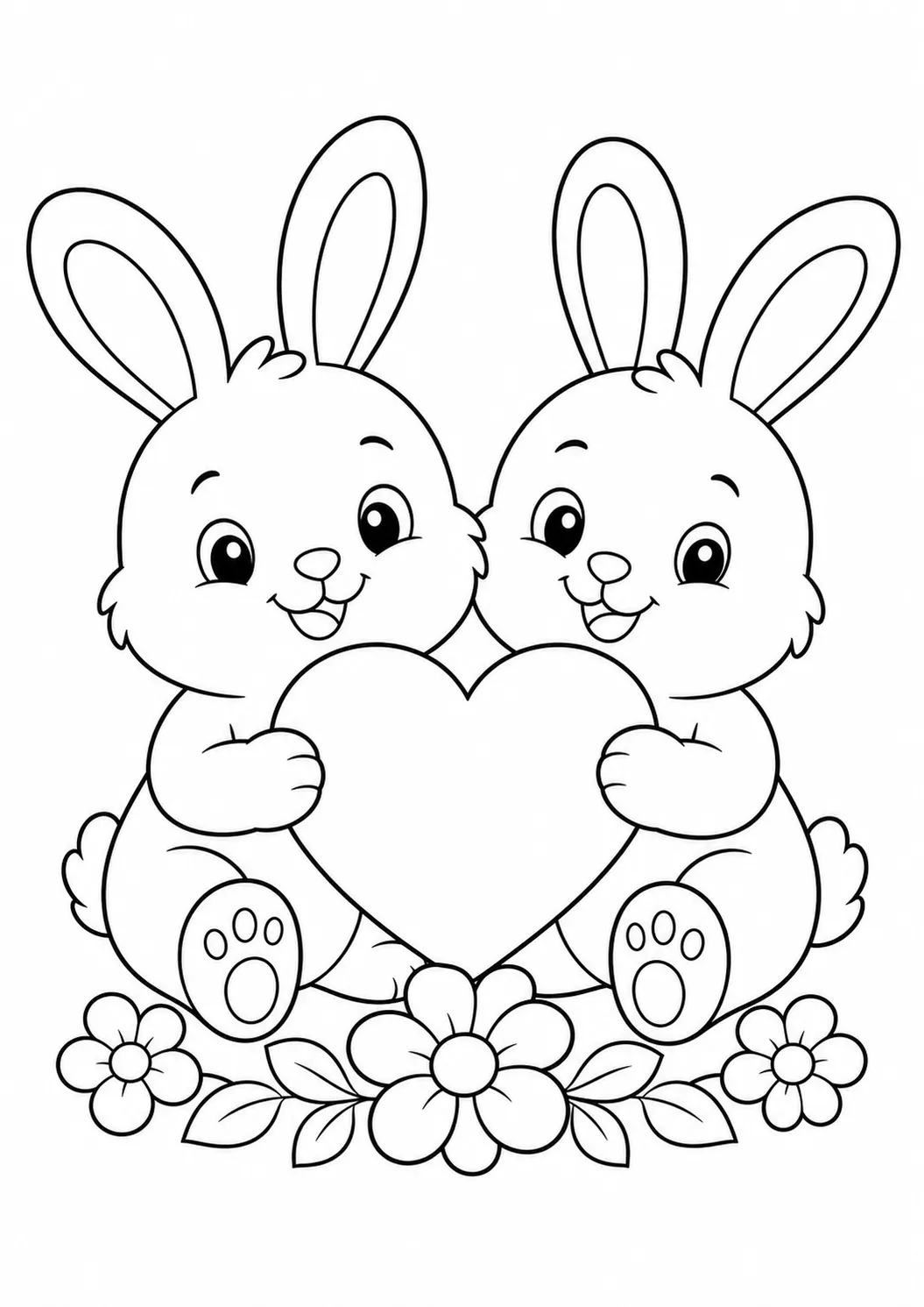 Valentine's Day heart bunnies, free printable Valentine's Day coloring page