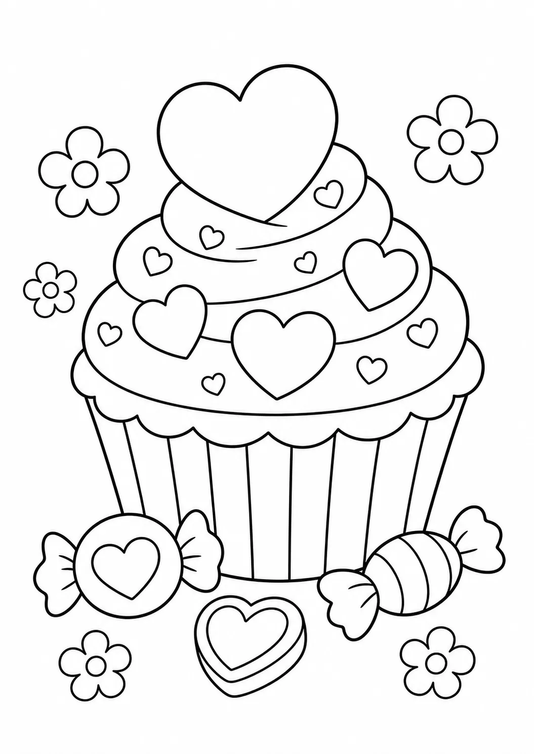 Valentine's Day cupcake, free printable Valentine's Day coloring page