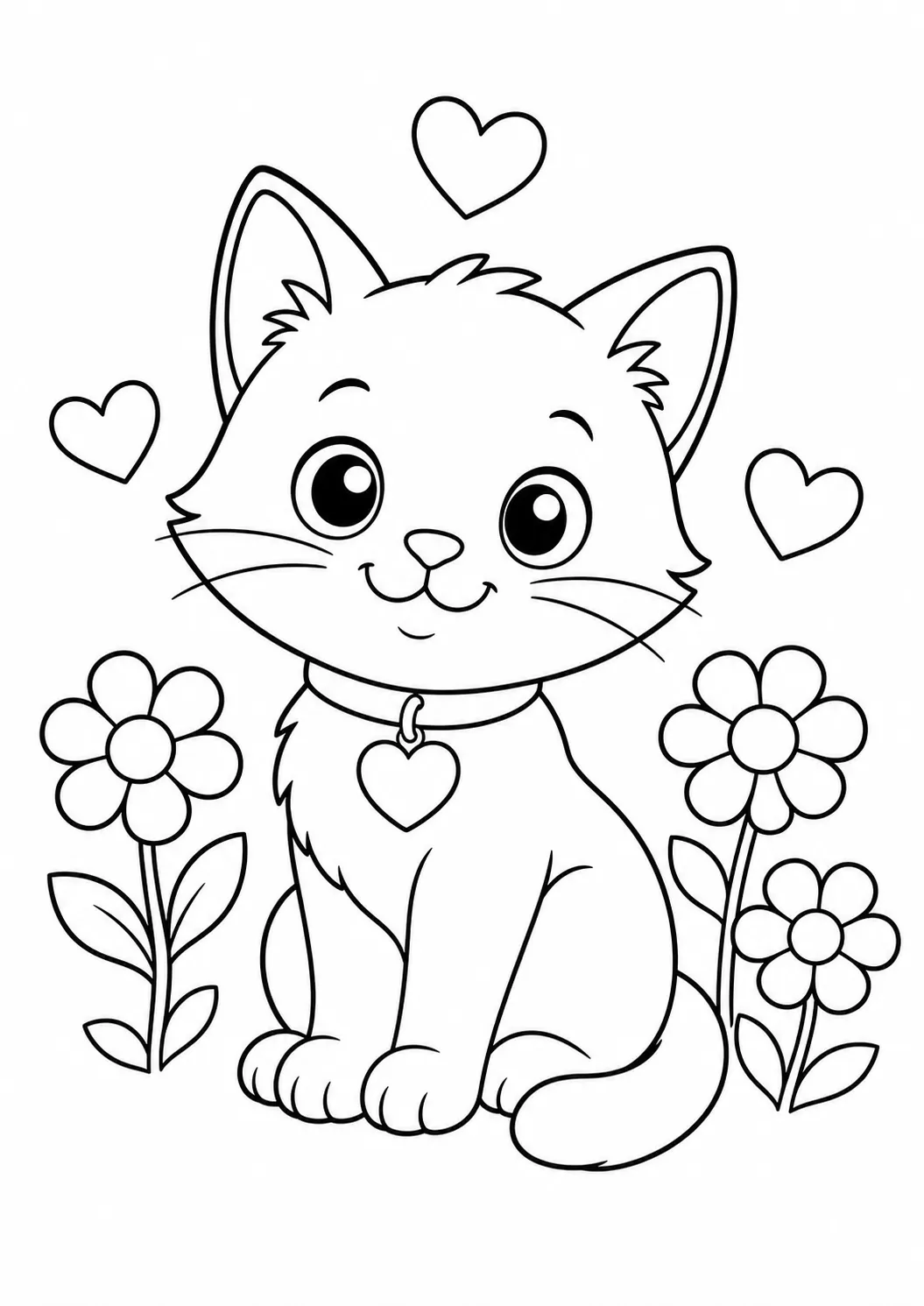 Valentine's Day kitten, free printable Valentine's Day coloring page