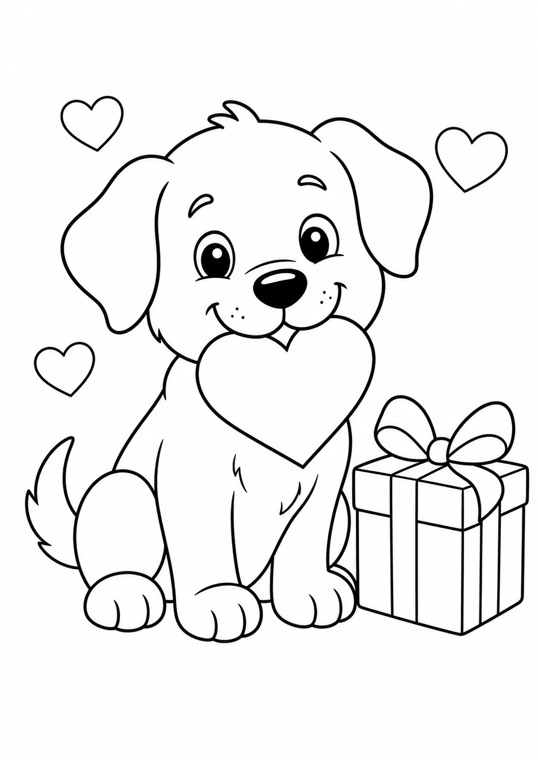 Valentine's Day puppy, free printable Valentine's Day coloring page