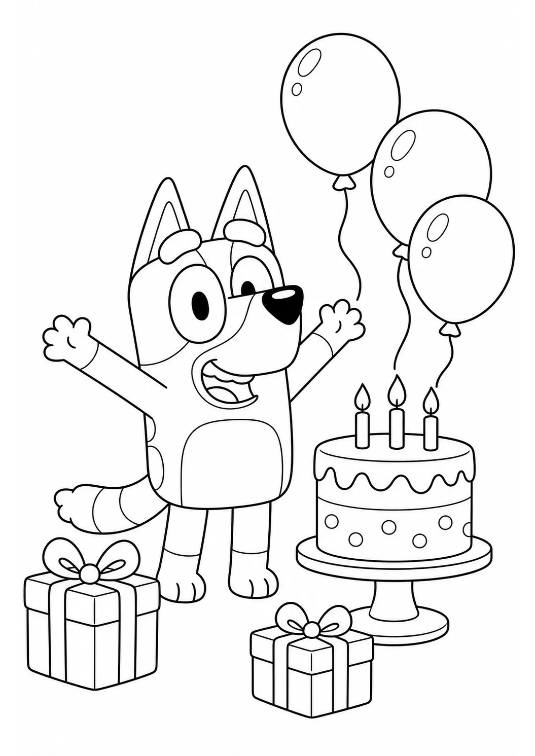 Bluey Geburtstagsparty – kostenlose Bluey-Malvorlage zum Ausdrucken
