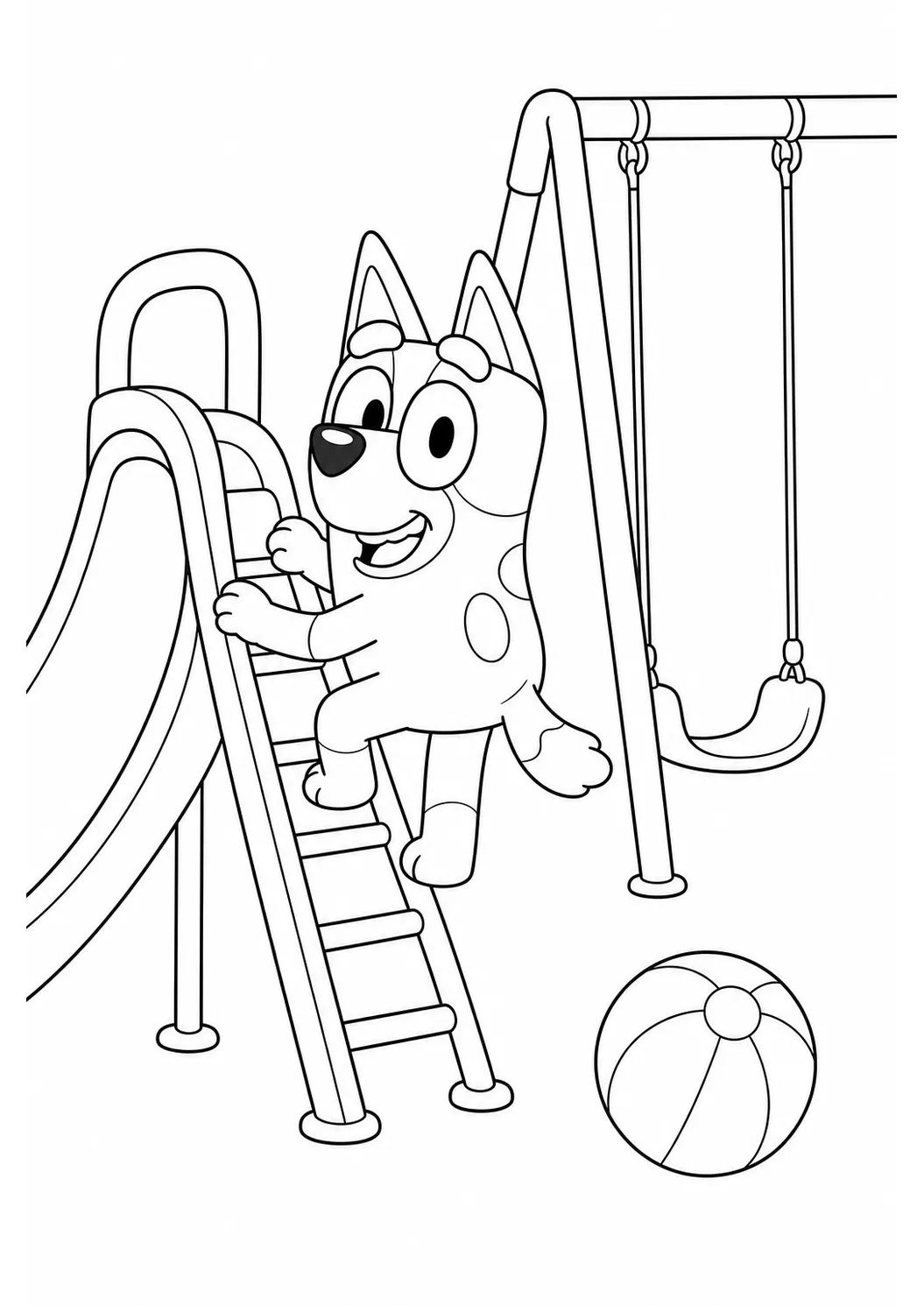 Bluey auf dem Spielplatz – kostenlose Bluey-Malvorlage zum Ausdrucken