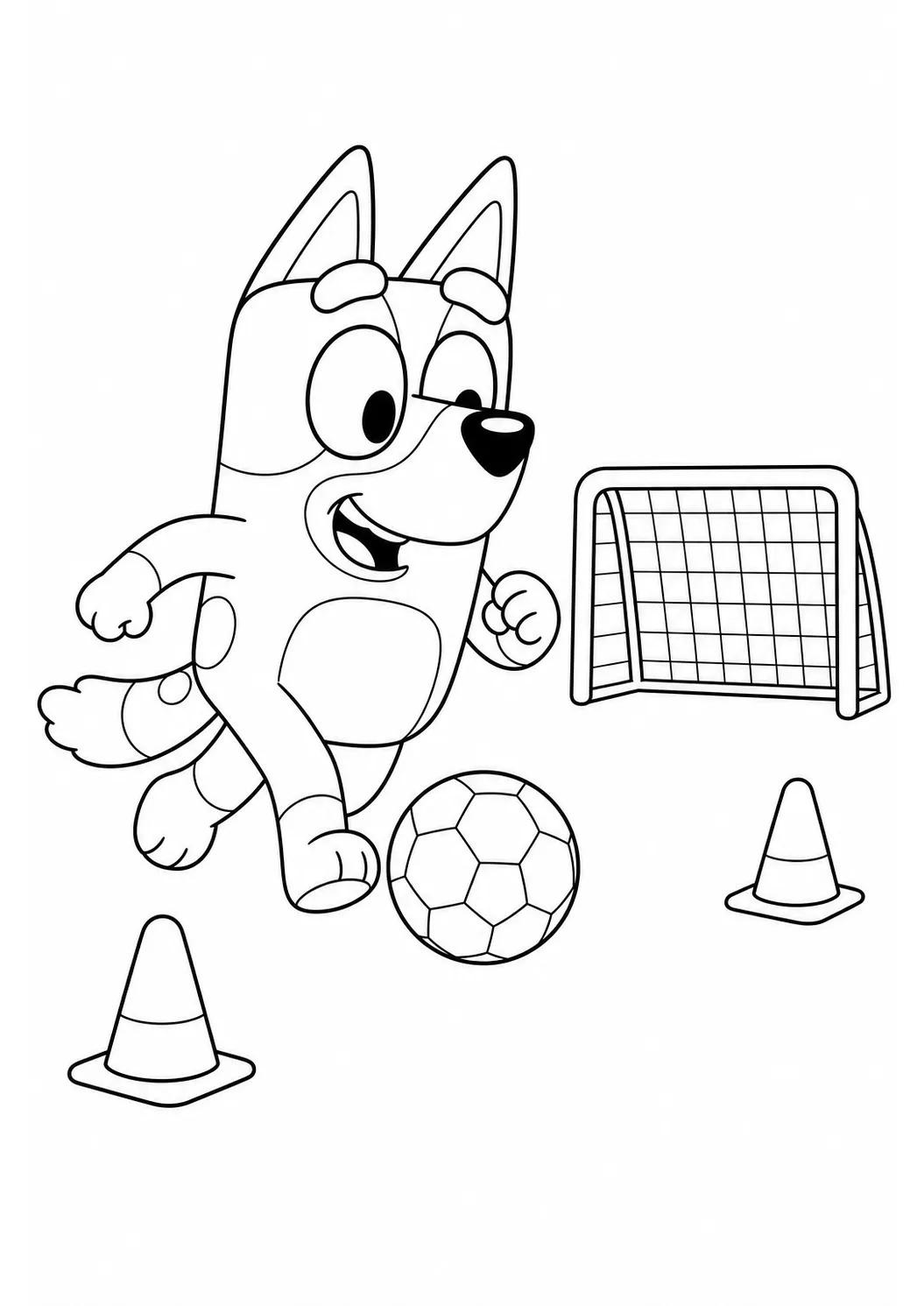 Bluey spielt Fußball – kostenlose Bluey-Malvorlage zum Ausdrucken