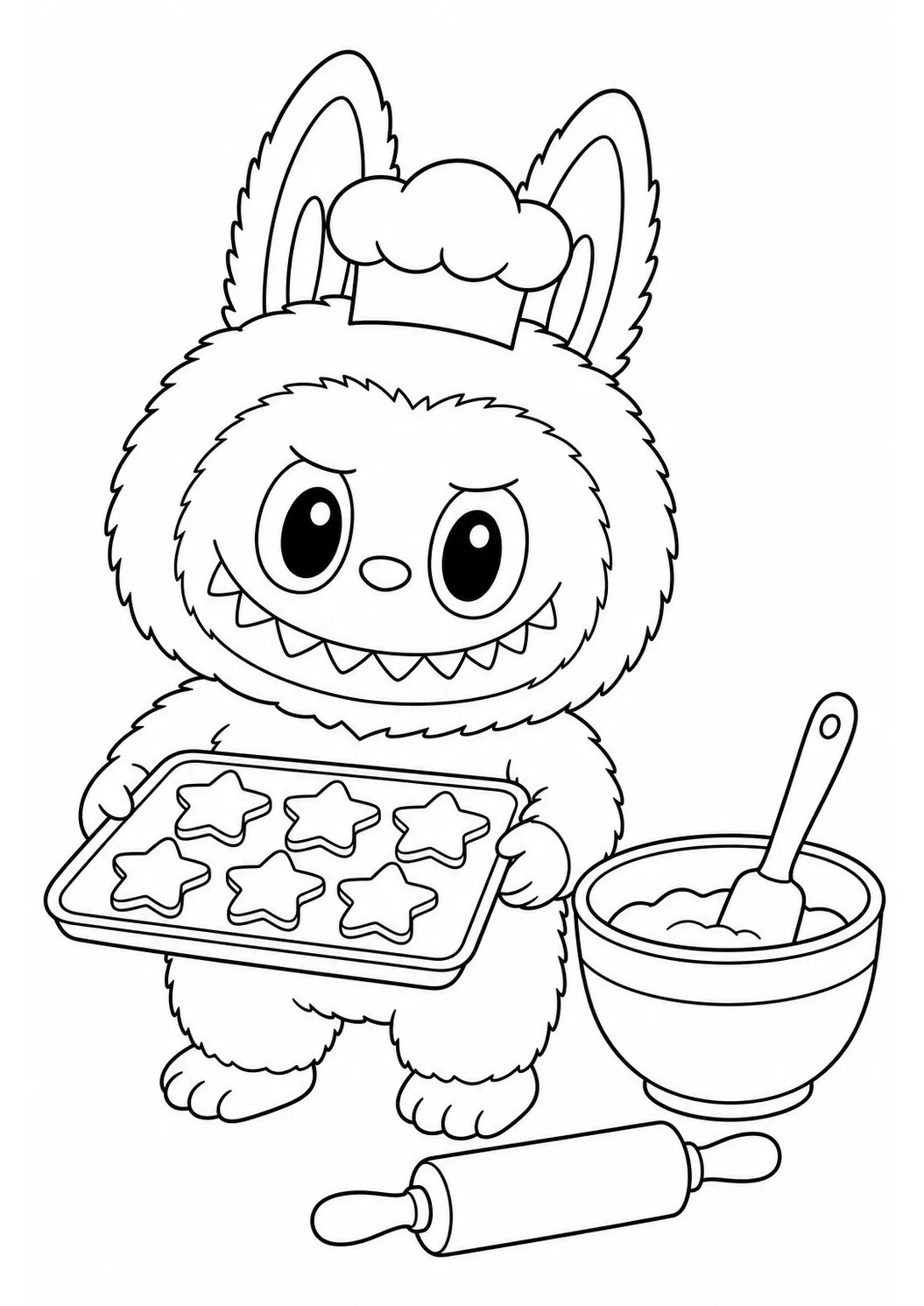 Labubu baking cookies free printable coloring page