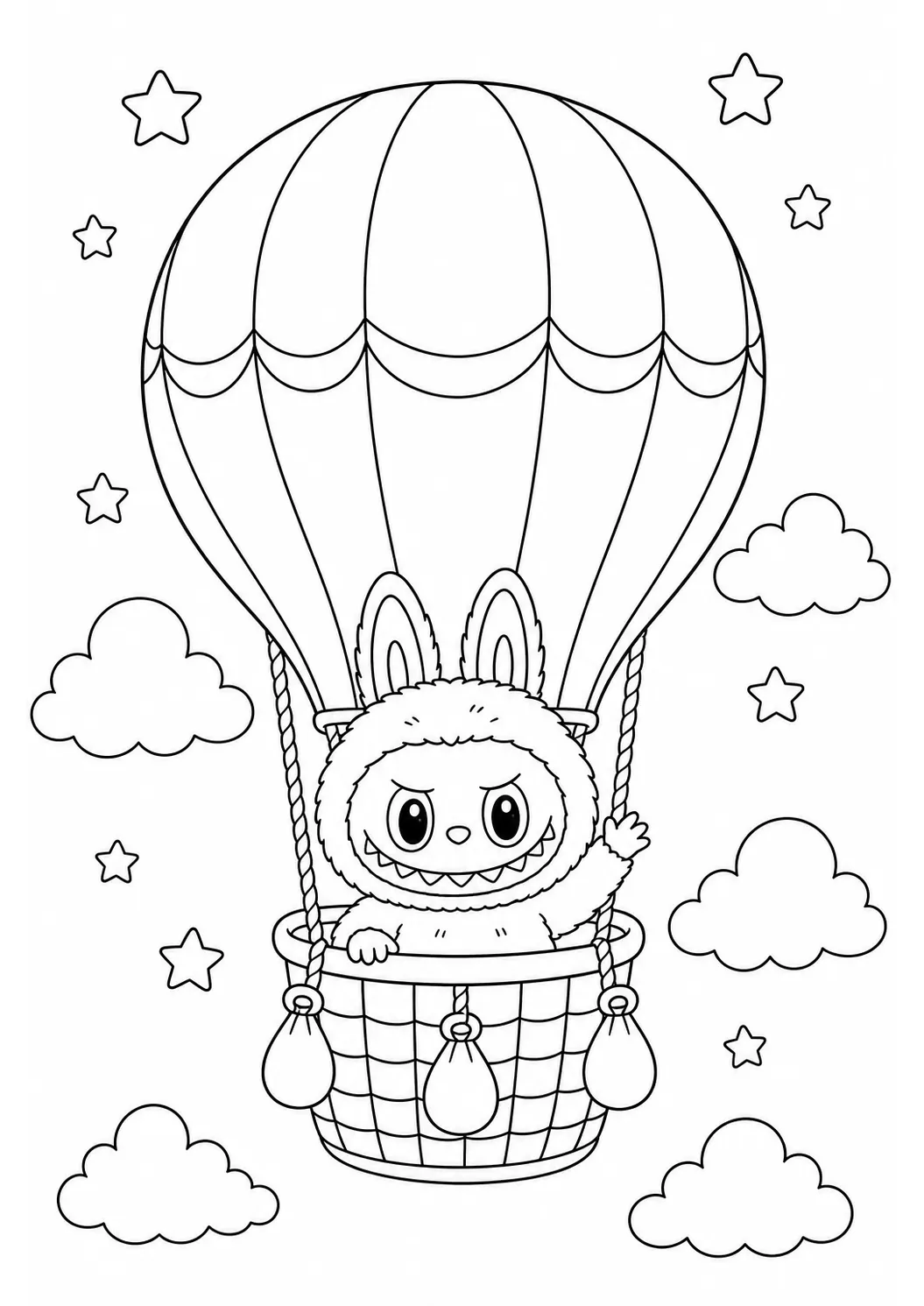 Labubu balloon travel free printable coloring page
