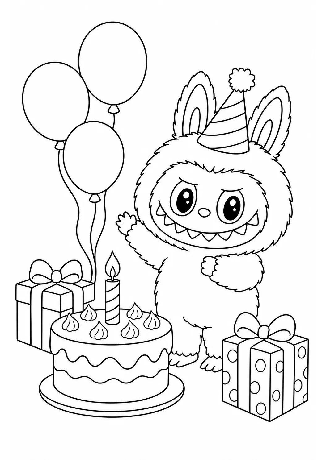 Labubu birthday party free printable coloring page