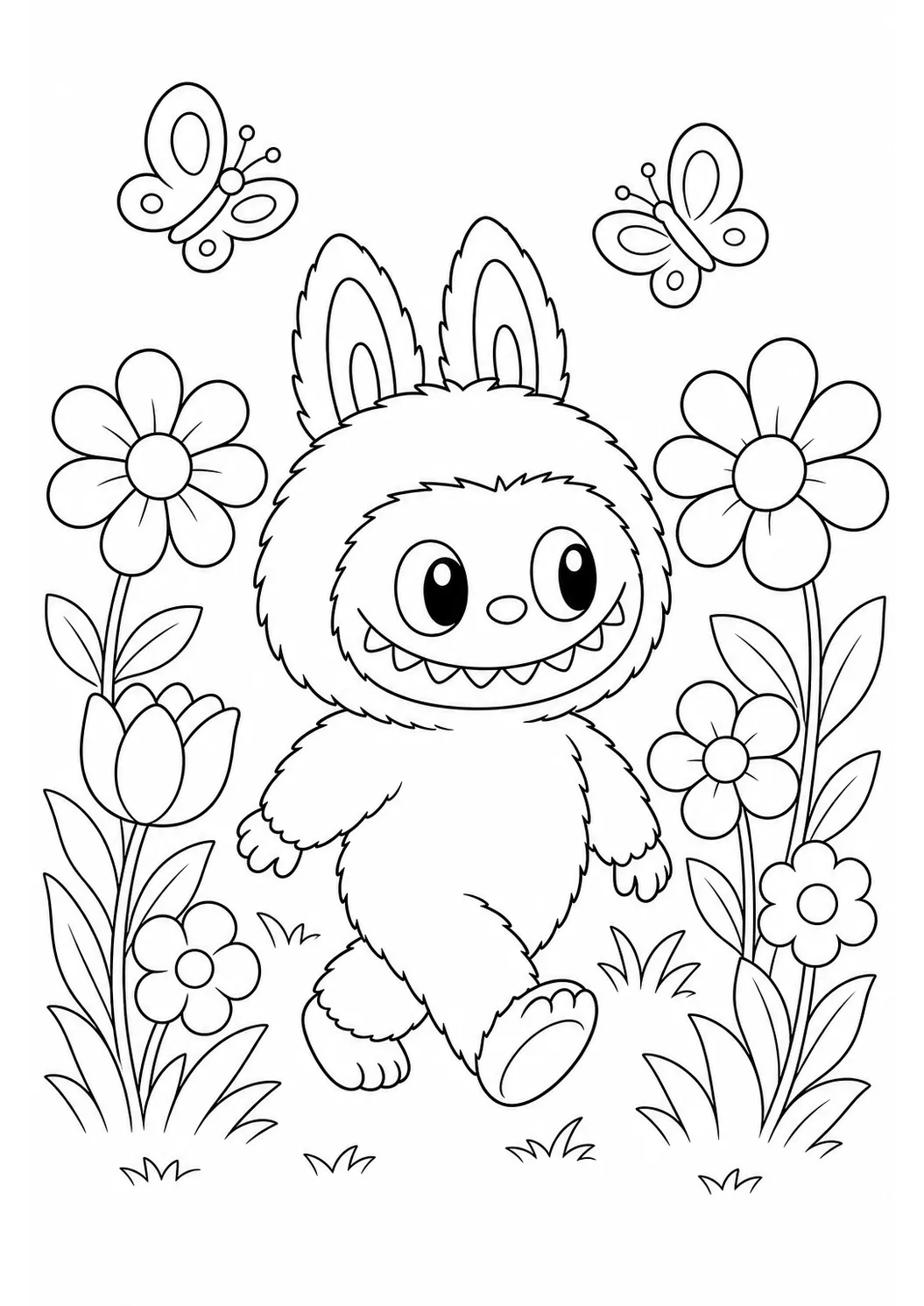 Labubu garden stroll free printable coloring page